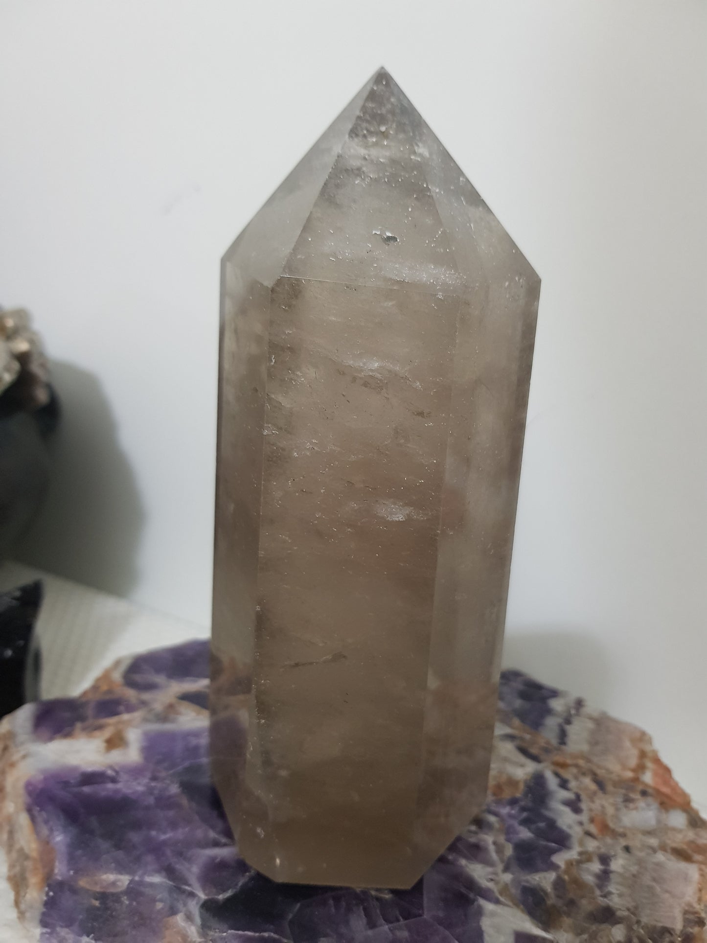 Smoky Quartz crystal point tower polished Brazil smoky brown standing point 16cm