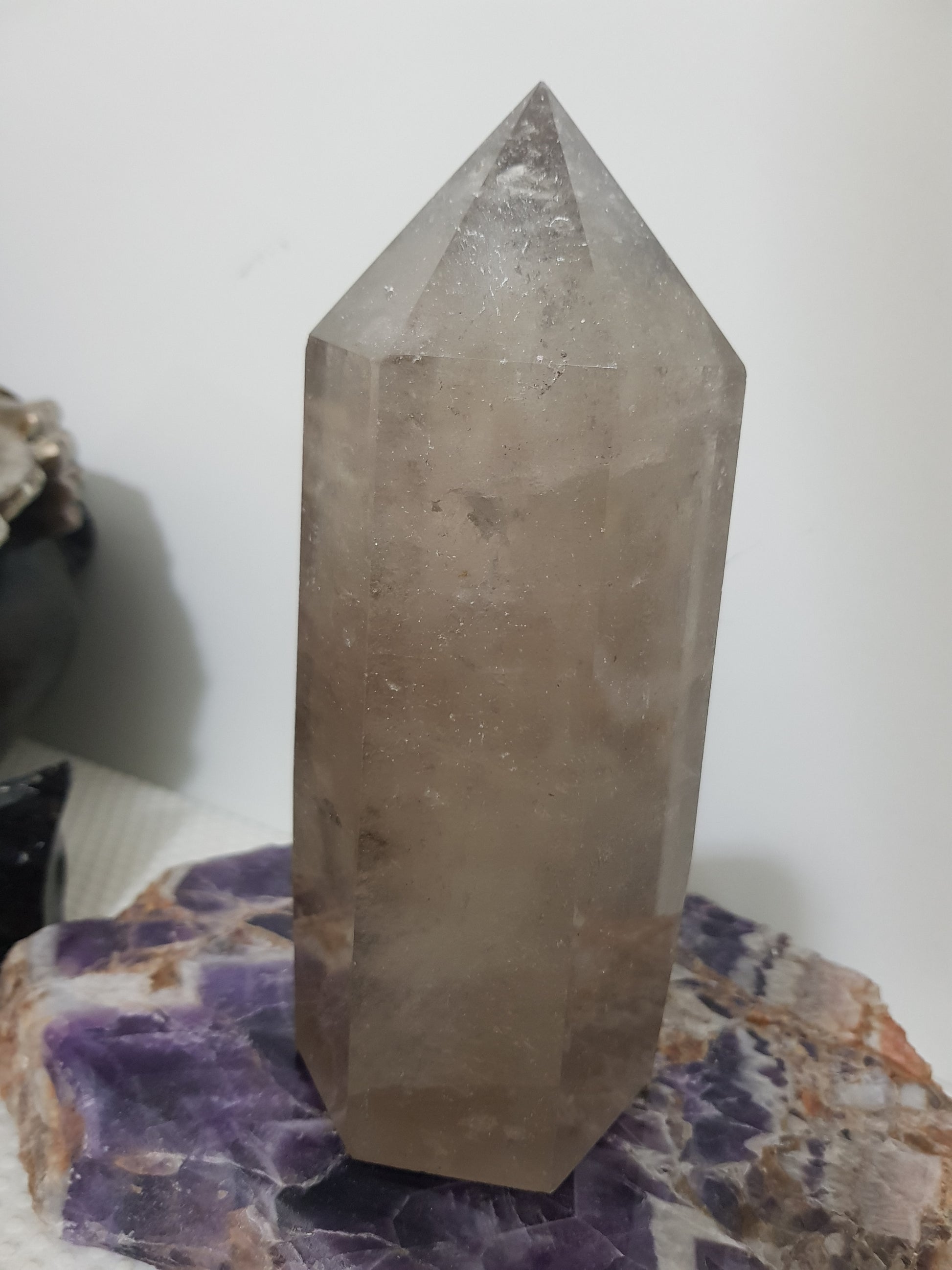 Smoky Quartz crystal point tower polished Brazil smoky brown standing point 16cm