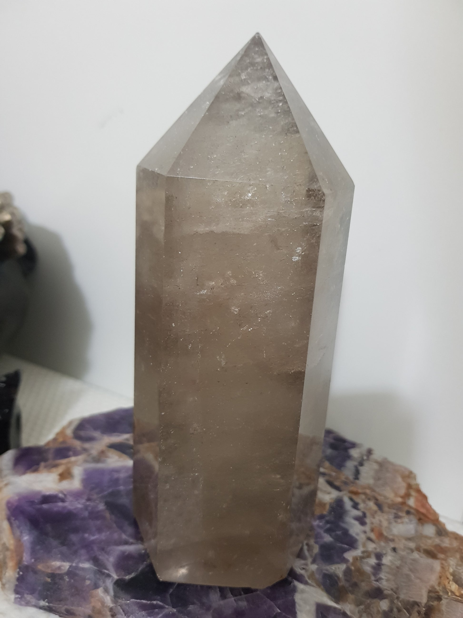Smoky Quartz crystal point tower polished Brazil smoky brown standing point 16cm
