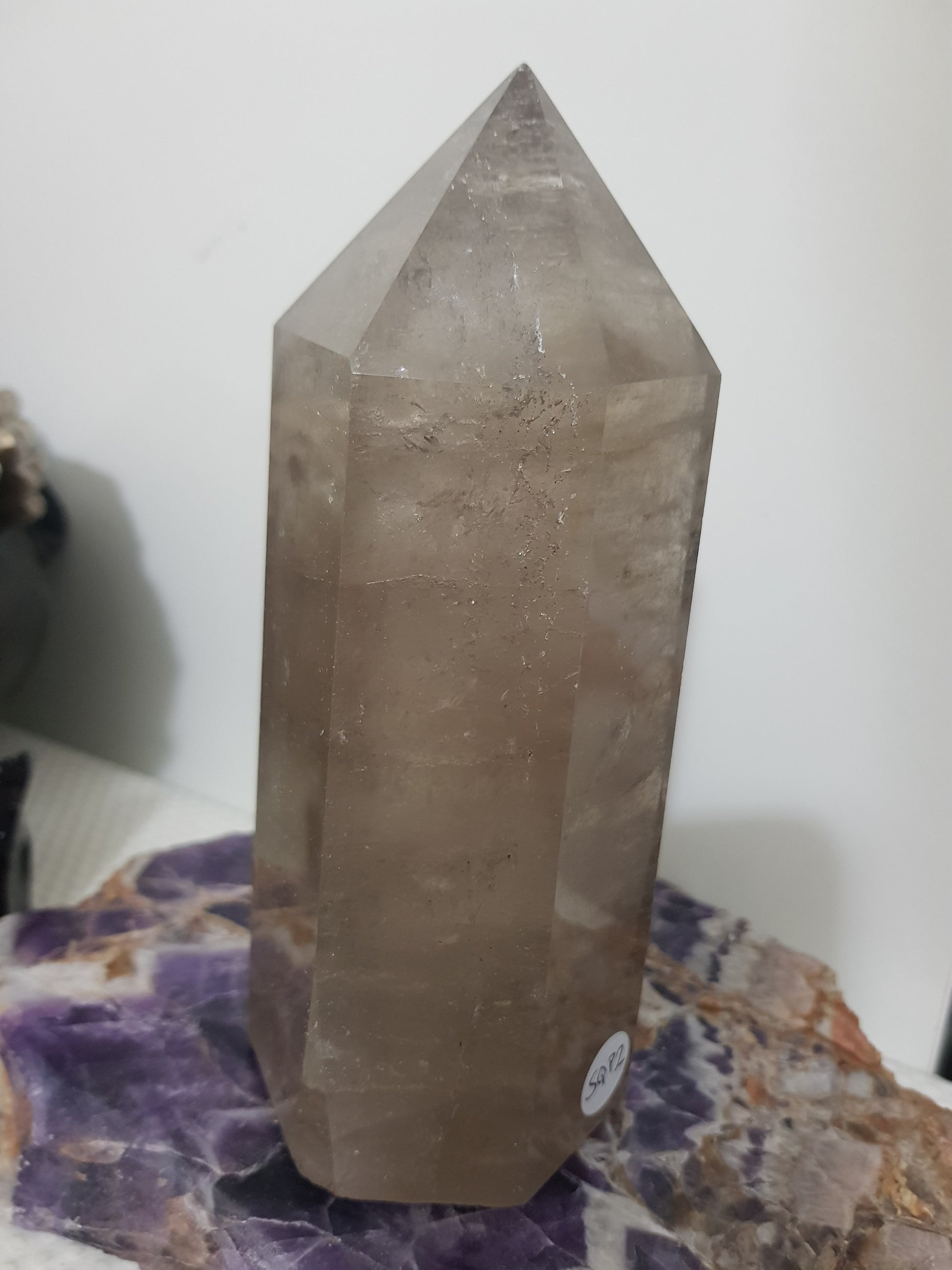 Smoky Quartz crystal point tower polished Brazil smoky brown standing point 16cm