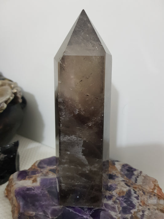 Smoky Quartz crystal point polished Brazil smoky brown standing point 17.5cm
