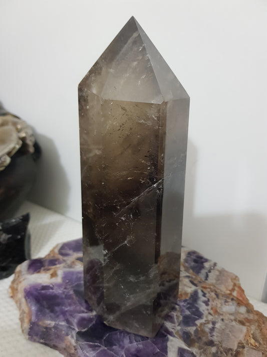 Smoky Quartz crystal point polished Brazil smoky brown standing point 17.5cm