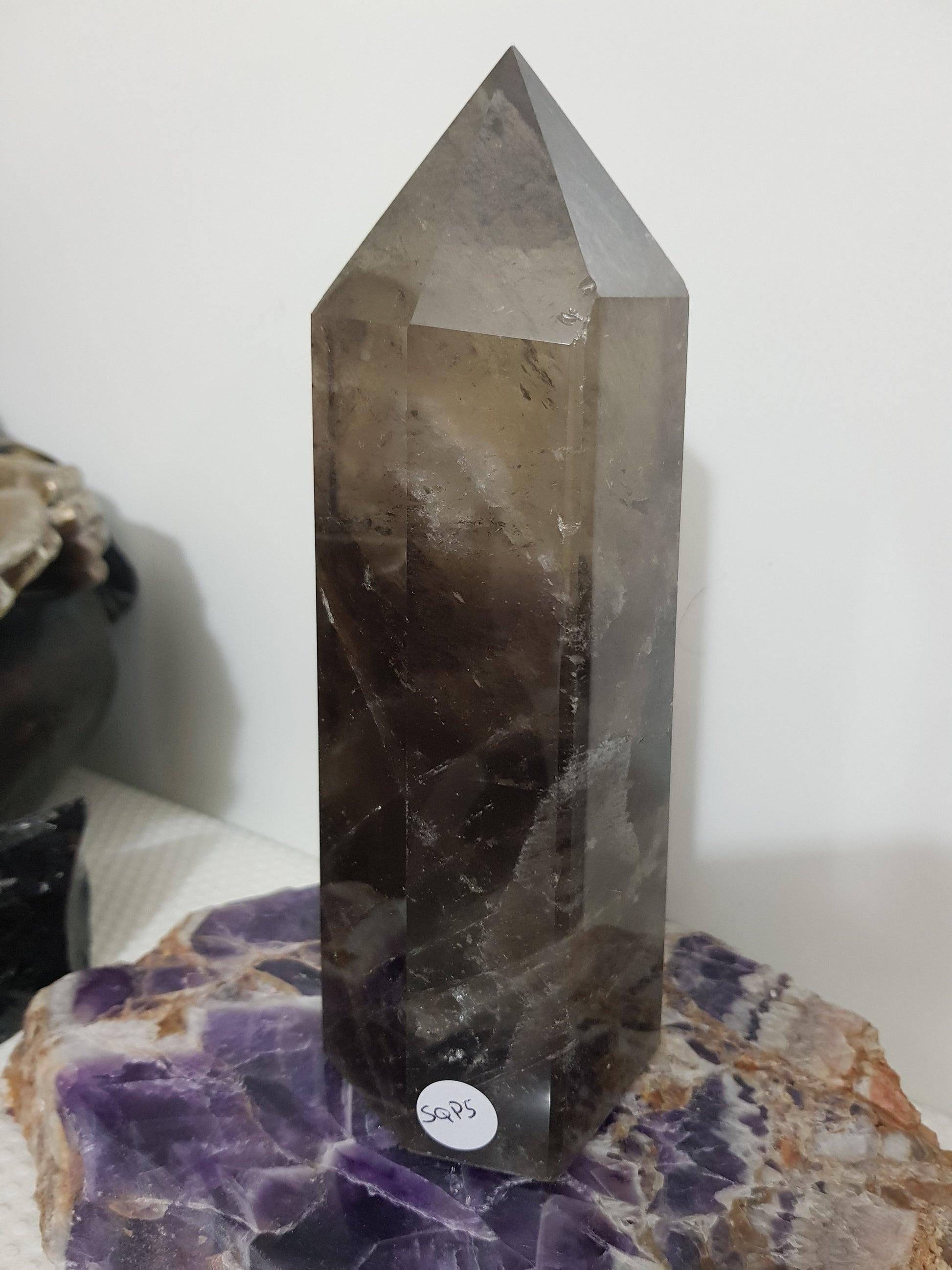 Smoky Quartz crystal point polished Brazil smoky brown standing point 17.5cm