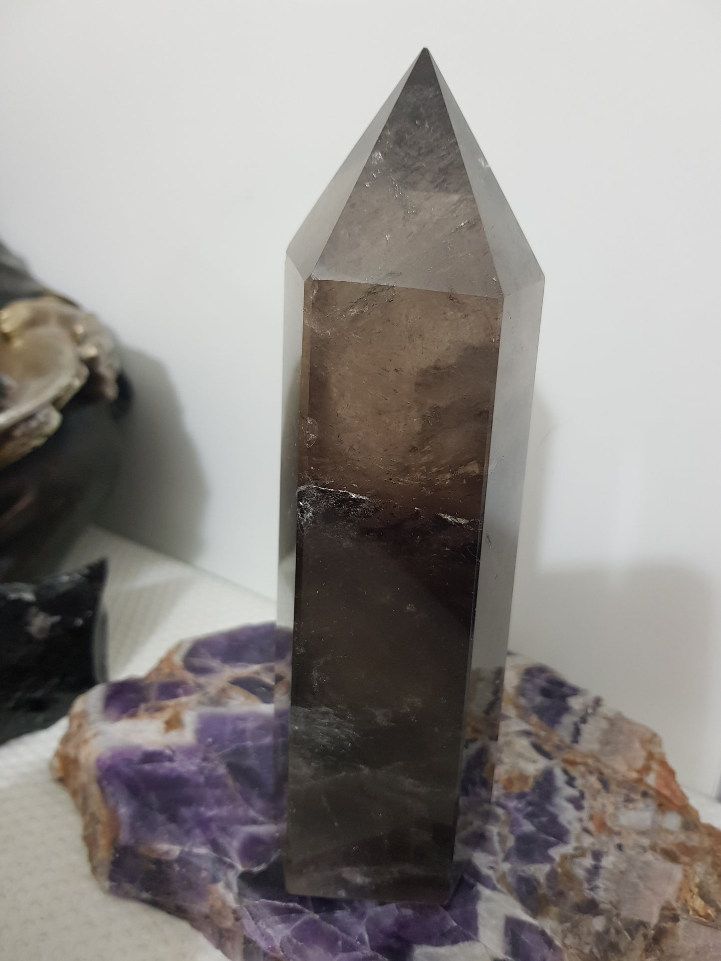 Smoky Quartz crystal point polished Brazil smoky brown standing point 17.5cm