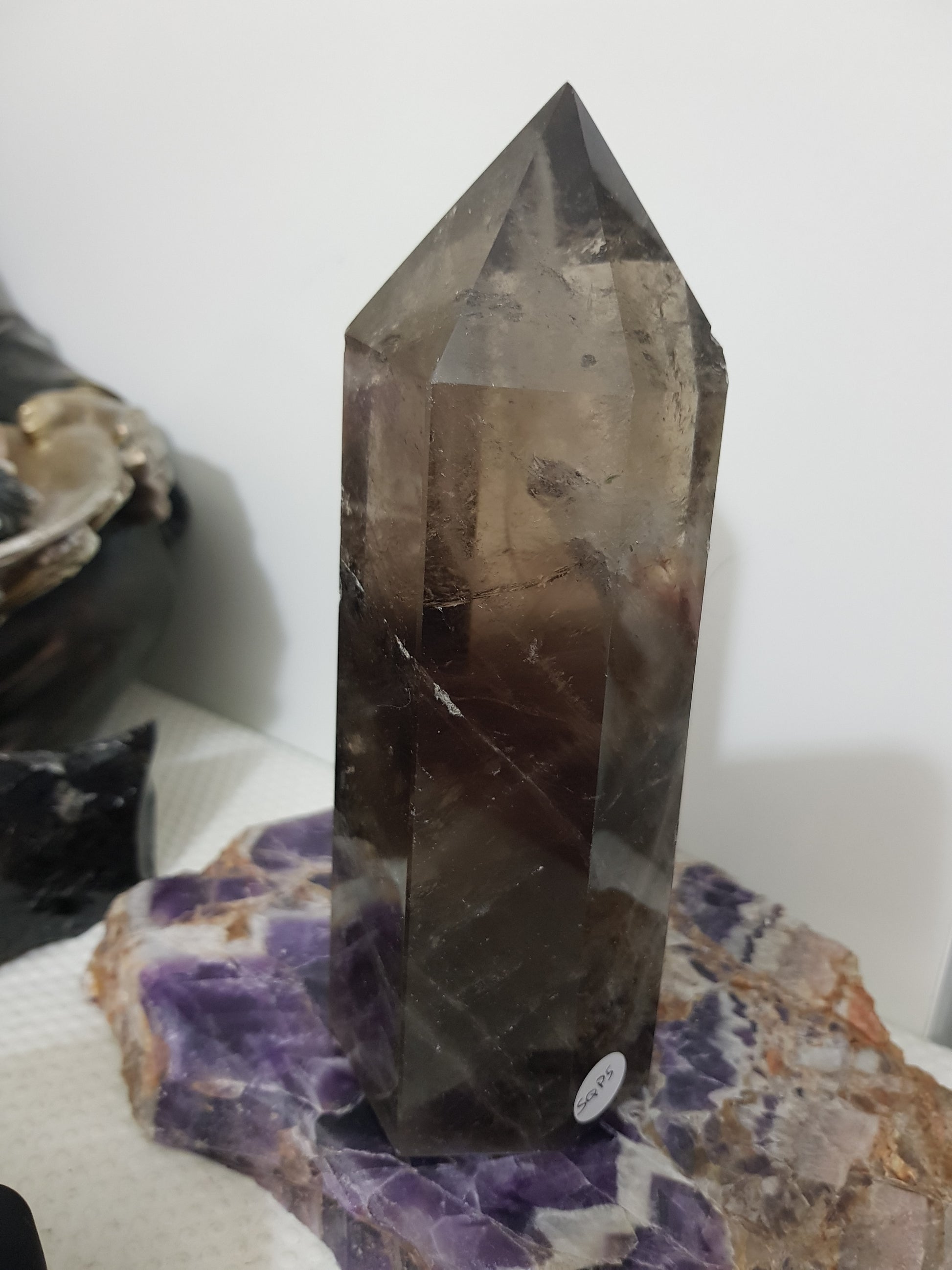 Smoky Quartz crystal point polished Brazil smoky brown standing point 17.5cm