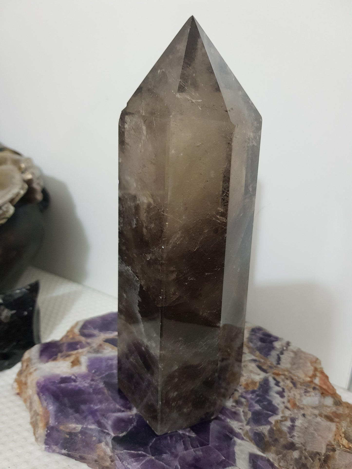 Smoky Quartz crystal point polished Brazil smoky brown standing point 17.5cm