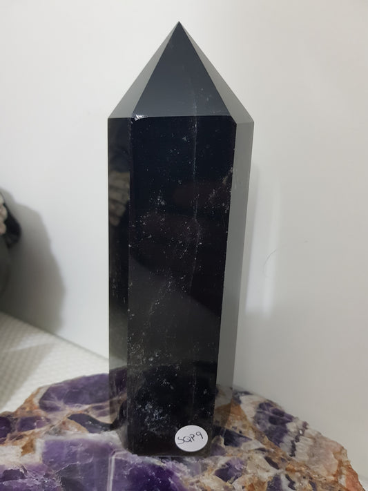 Smoky Quartz crystal point tower polished Brazil smoky brown standing point 17.5cm