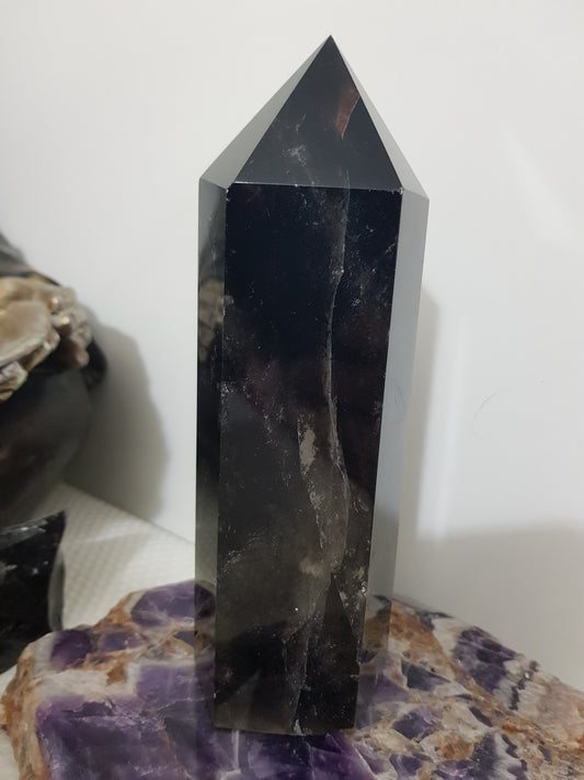 Smoky Quartz crystal point tower polished Brazil smoky brown standing point 17.5cm