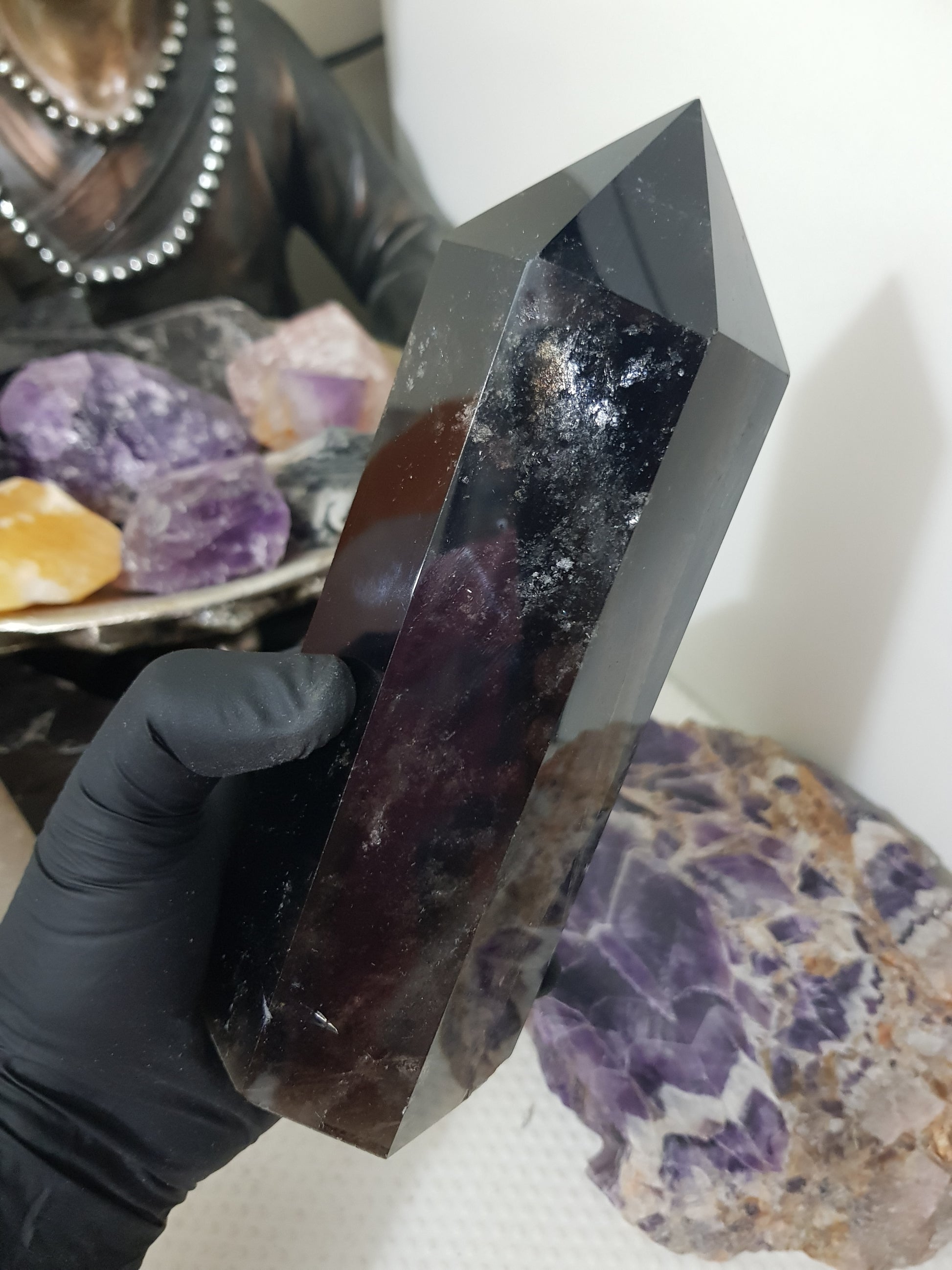 Smoky Quartz crystal point tower polished Brazil smoky brown standing point 17.5cm
