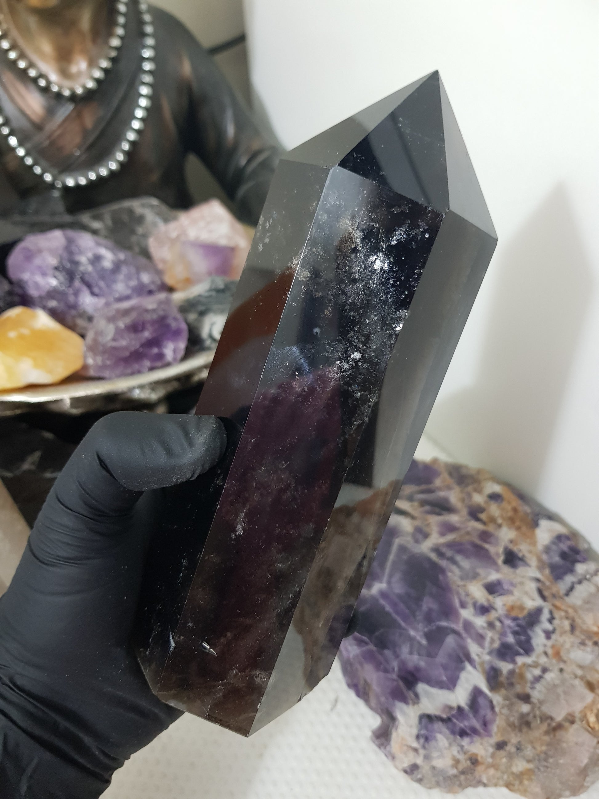 Smoky Quartz crystal point tower polished Brazil smoky brown standing point 17.5cm