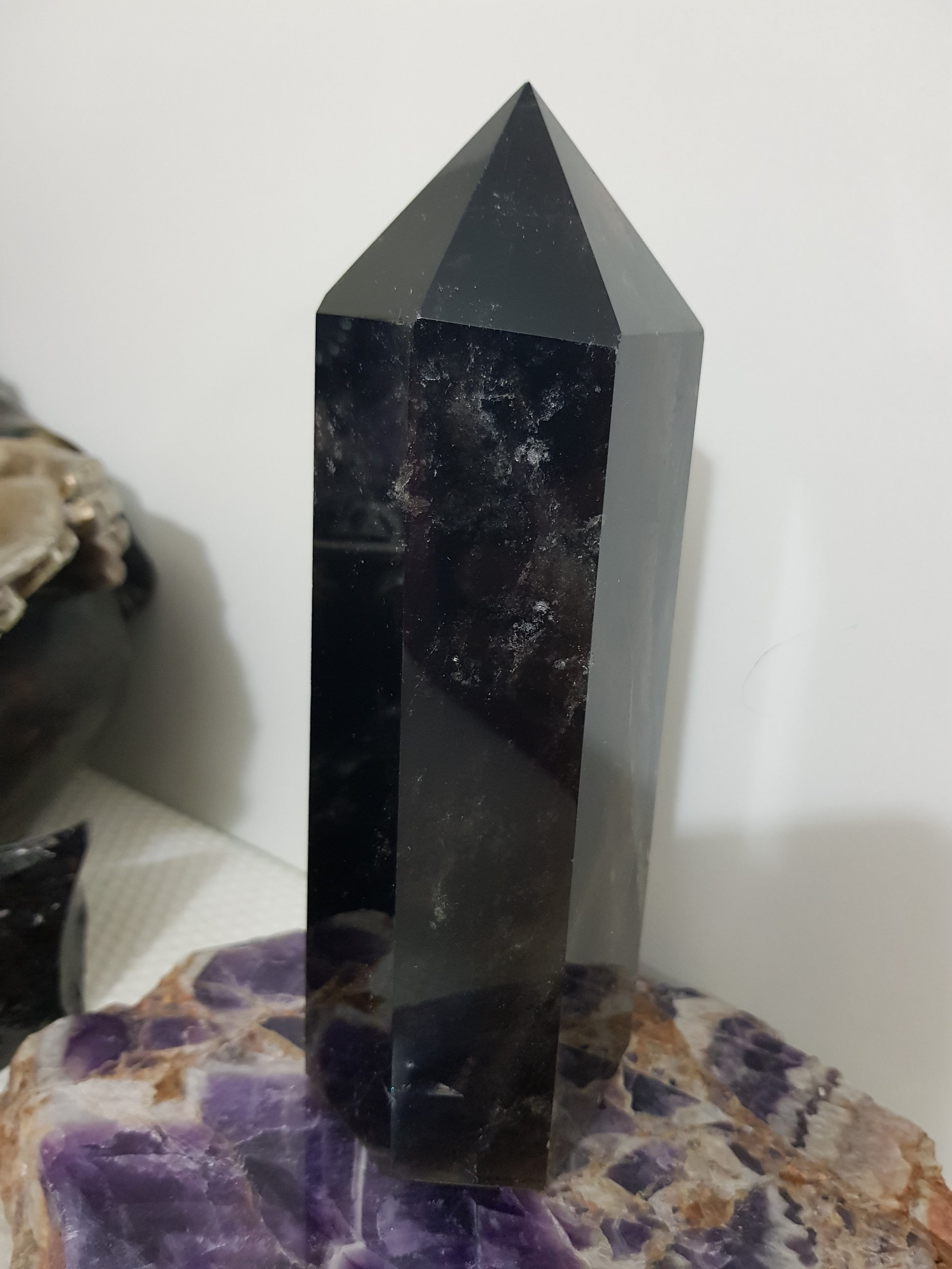 Smoky Quartz crystal point tower polished Brazil smoky brown standing point 17.5cm