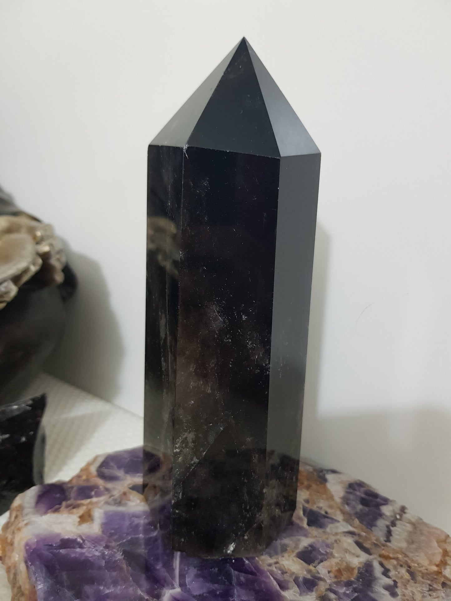 Smoky Quartz crystal point tower polished Brazil smoky brown standing point 17.5cm