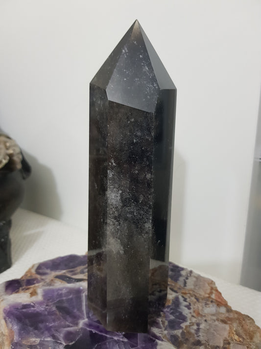 Smoky Quartz crystal point tower polished Brazil smoky brown standing point 18.5cm
