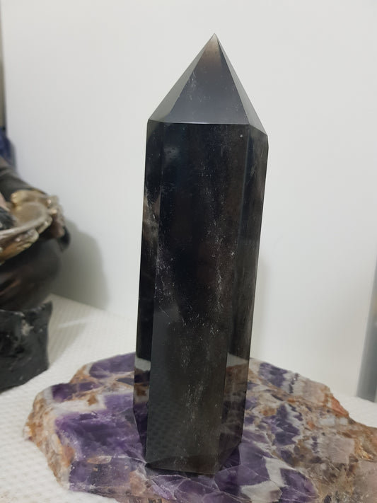 Smoky Quartz crystal point tower polished Brazil smoky brown standing point 18.5cm