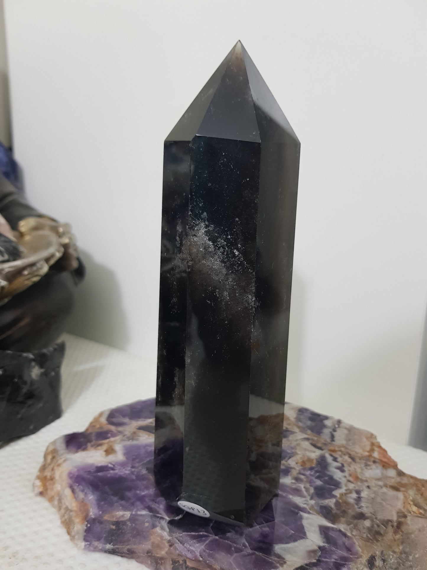 Smoky Quartz crystal point tower polished Brazil smoky brown standing point 18.5cm