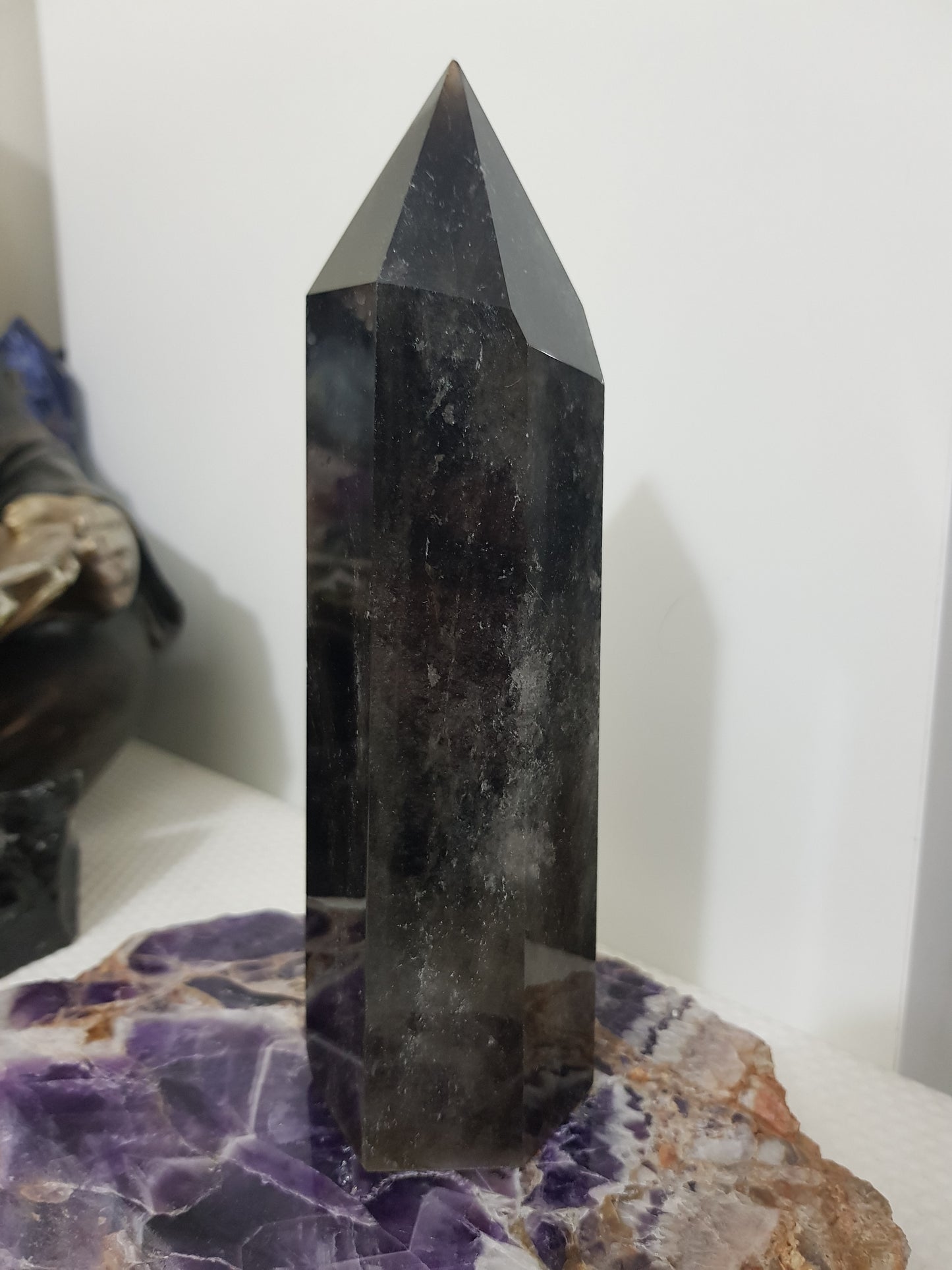 Smoky Quartz crystal point tower polished Brazil smoky brown standing point 18.5cm