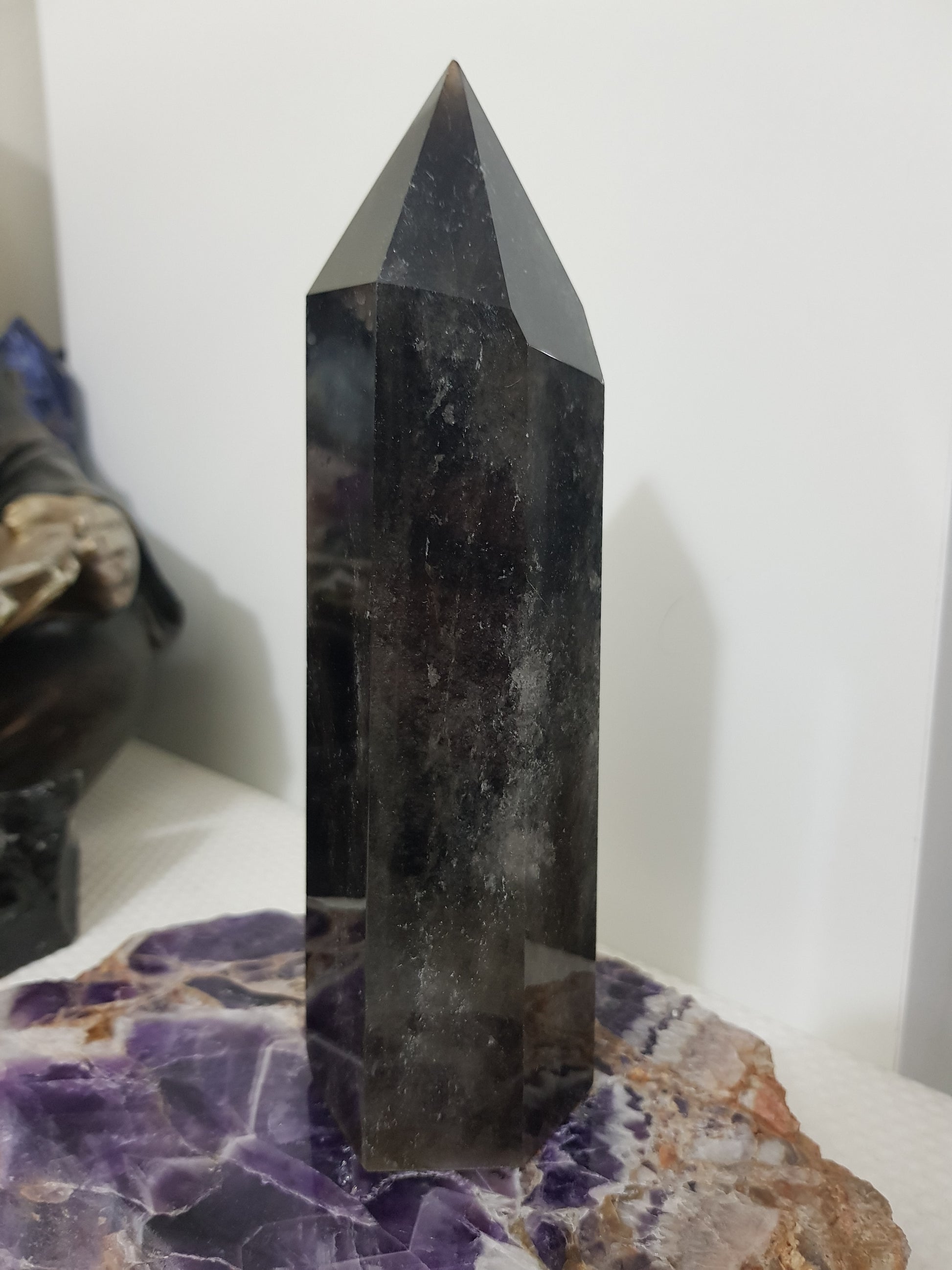 Smoky Quartz crystal point tower polished Brazil smoky brown standing point 18.5cm