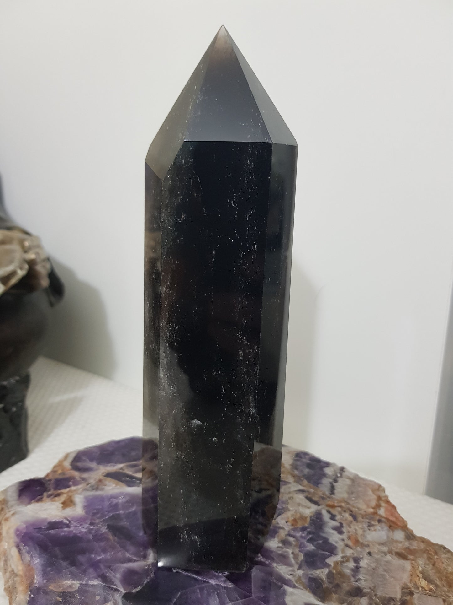 Smoky Quartz crystal point tower polished Brazil smoky brown standing point 18.5cm