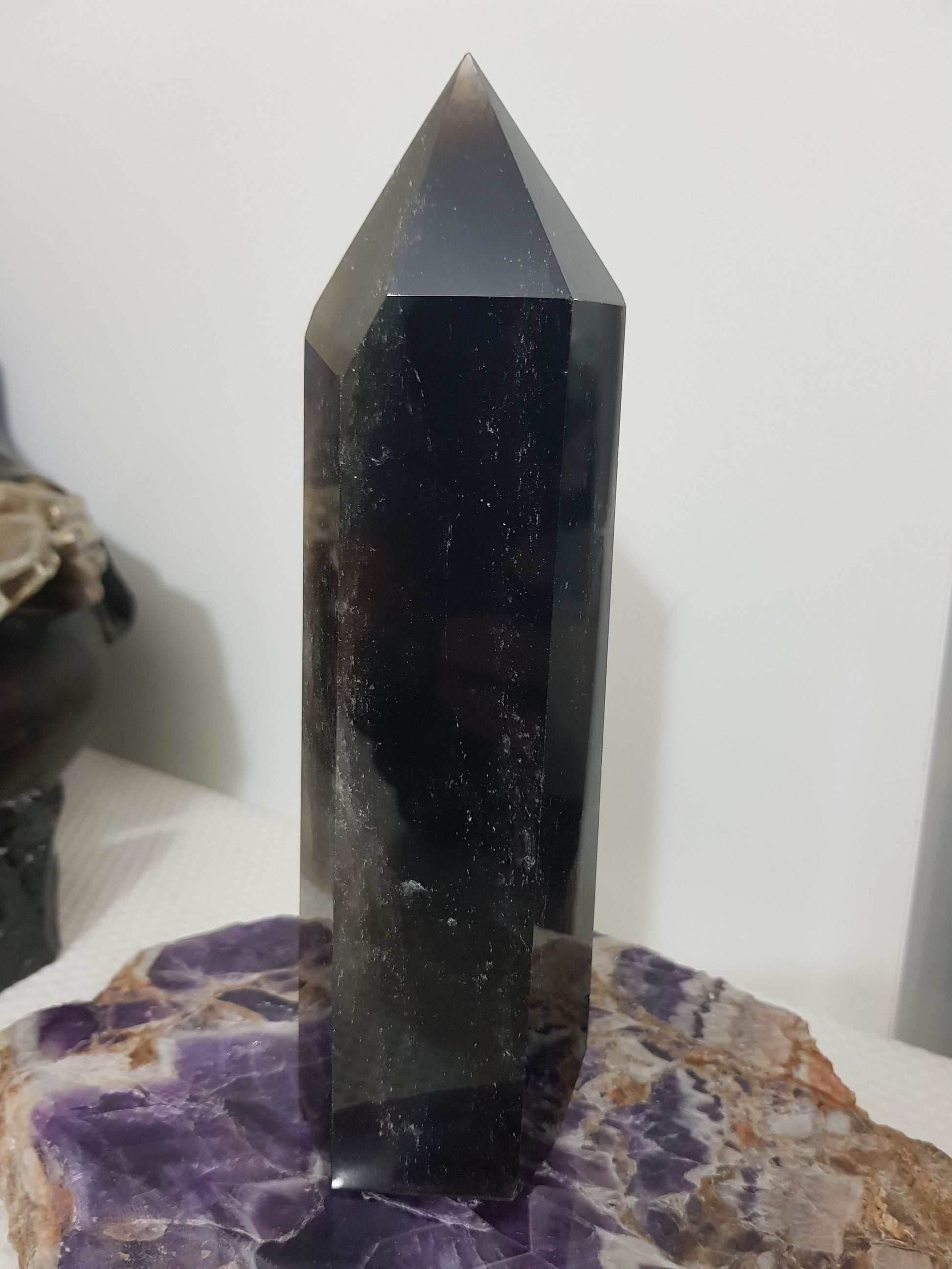 Smoky Quartz crystal point tower polished Brazil smoky brown standing point 18.5cm