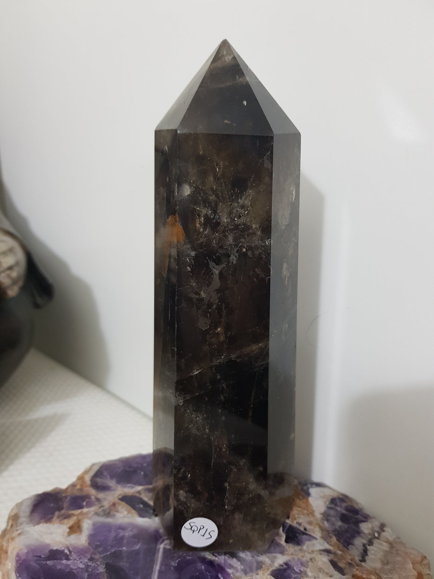 Smoky Quartz crystal point tower polished Brazil smoky brown standing point 18.5cm