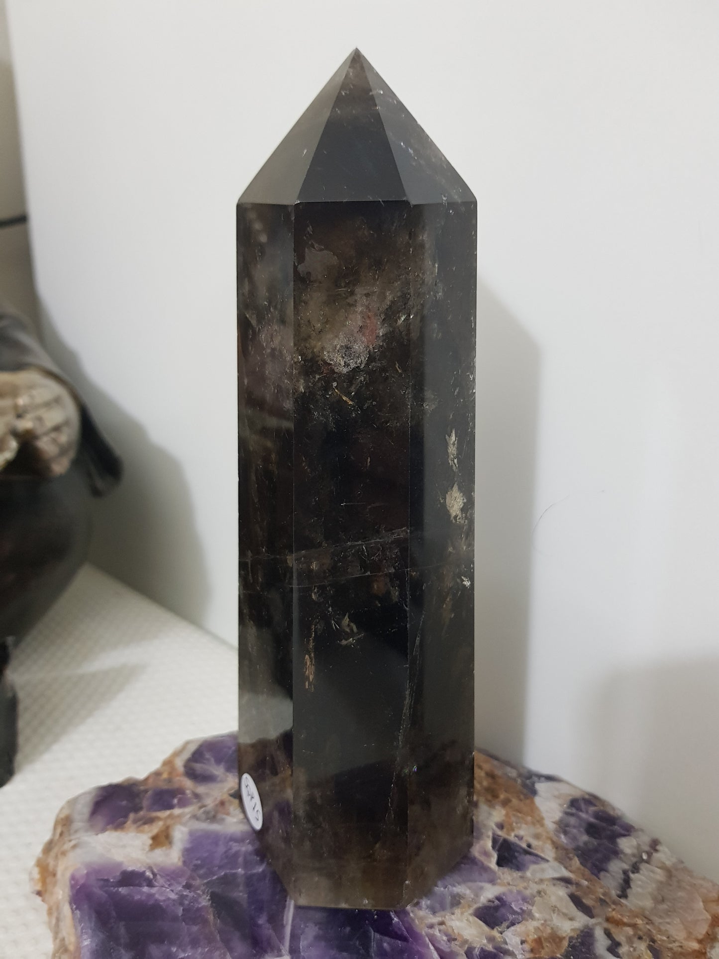 Smoky Quartz crystal point tower polished Brazil smoky brown standing point 18.5cm