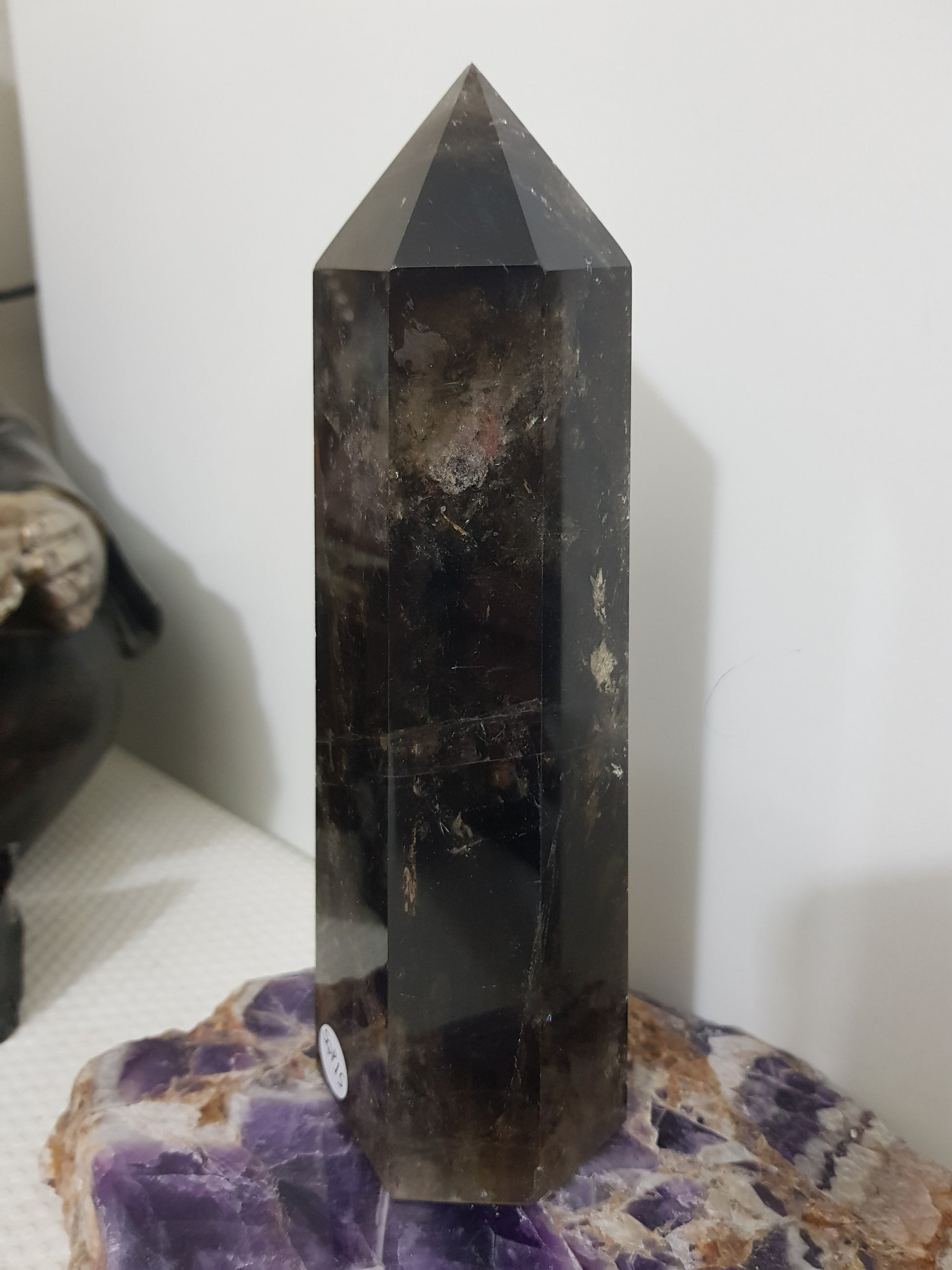 Smoky Quartz crystal point tower polished Brazil smoky brown standing point 18.5cm