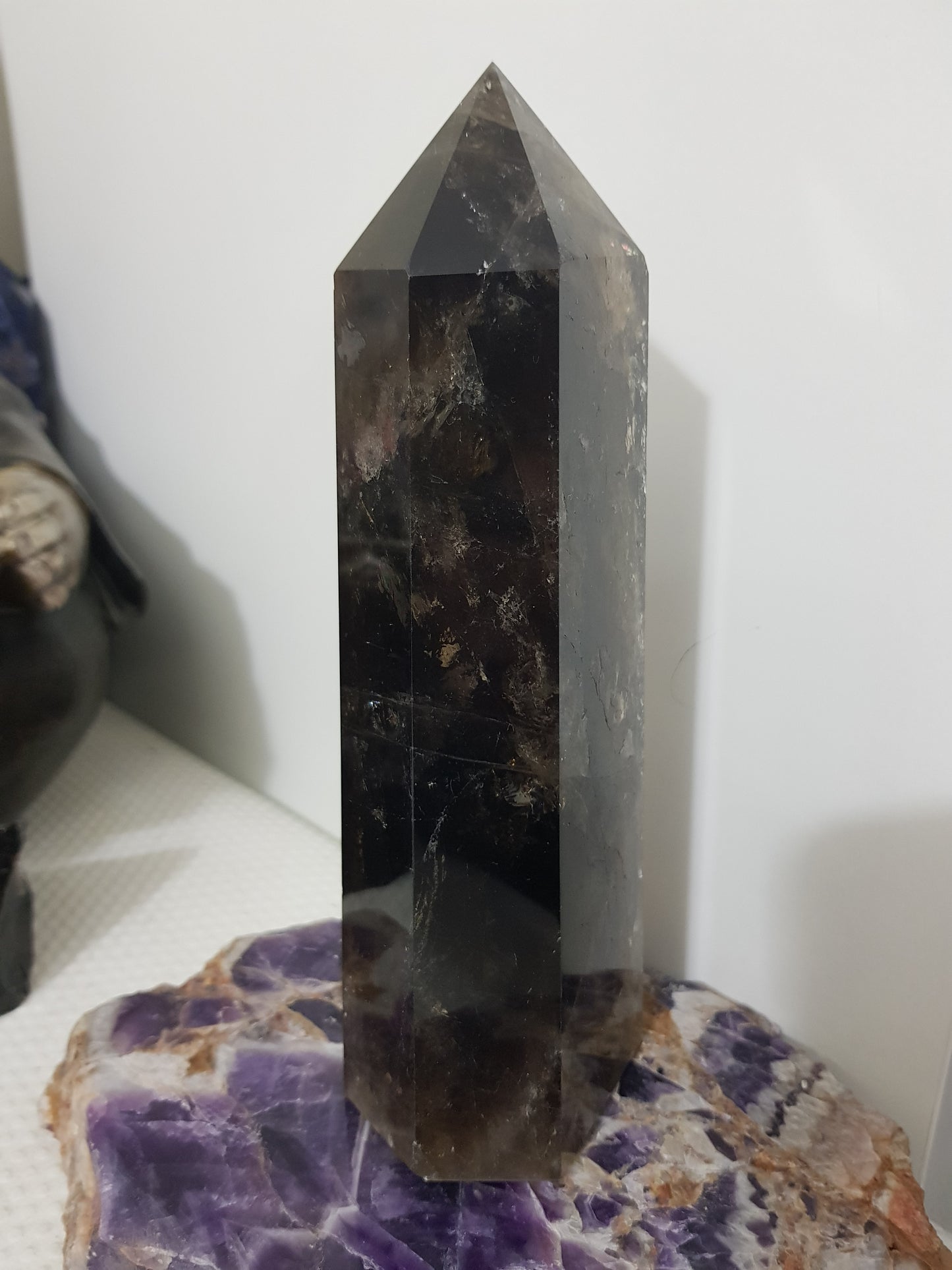 Smoky Quartz crystal point tower polished Brazil smoky brown standing point 18.5cm