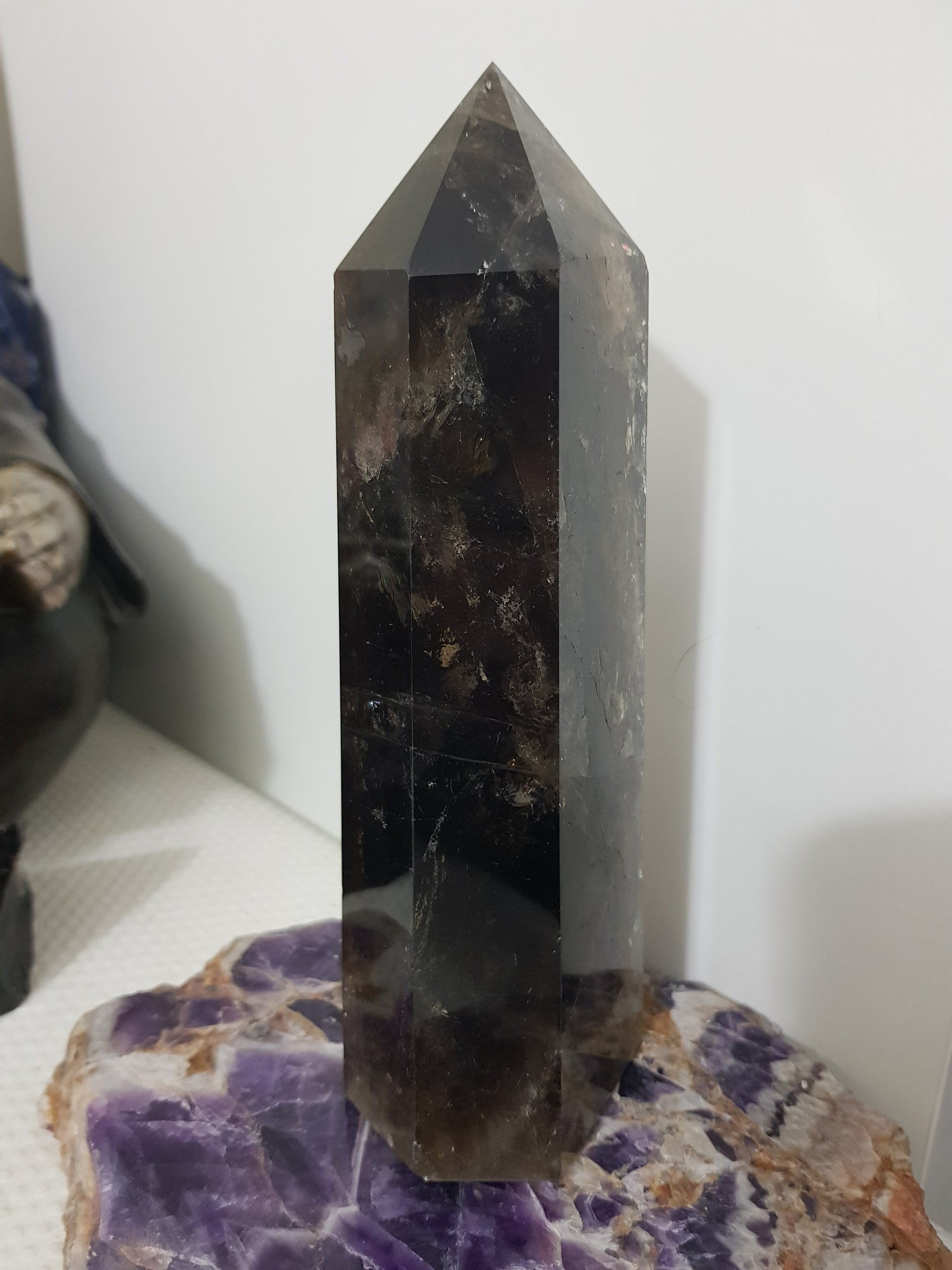 Smoky Quartz crystal point tower polished Brazil smoky brown standing point 18.5cm