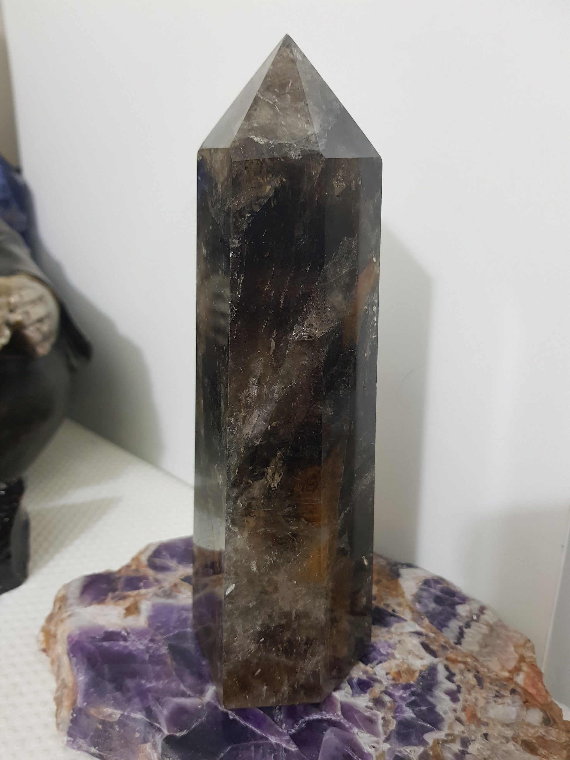Smoky Quartz crystal point tower polished Brazil smoky brown standing point 18.5cm