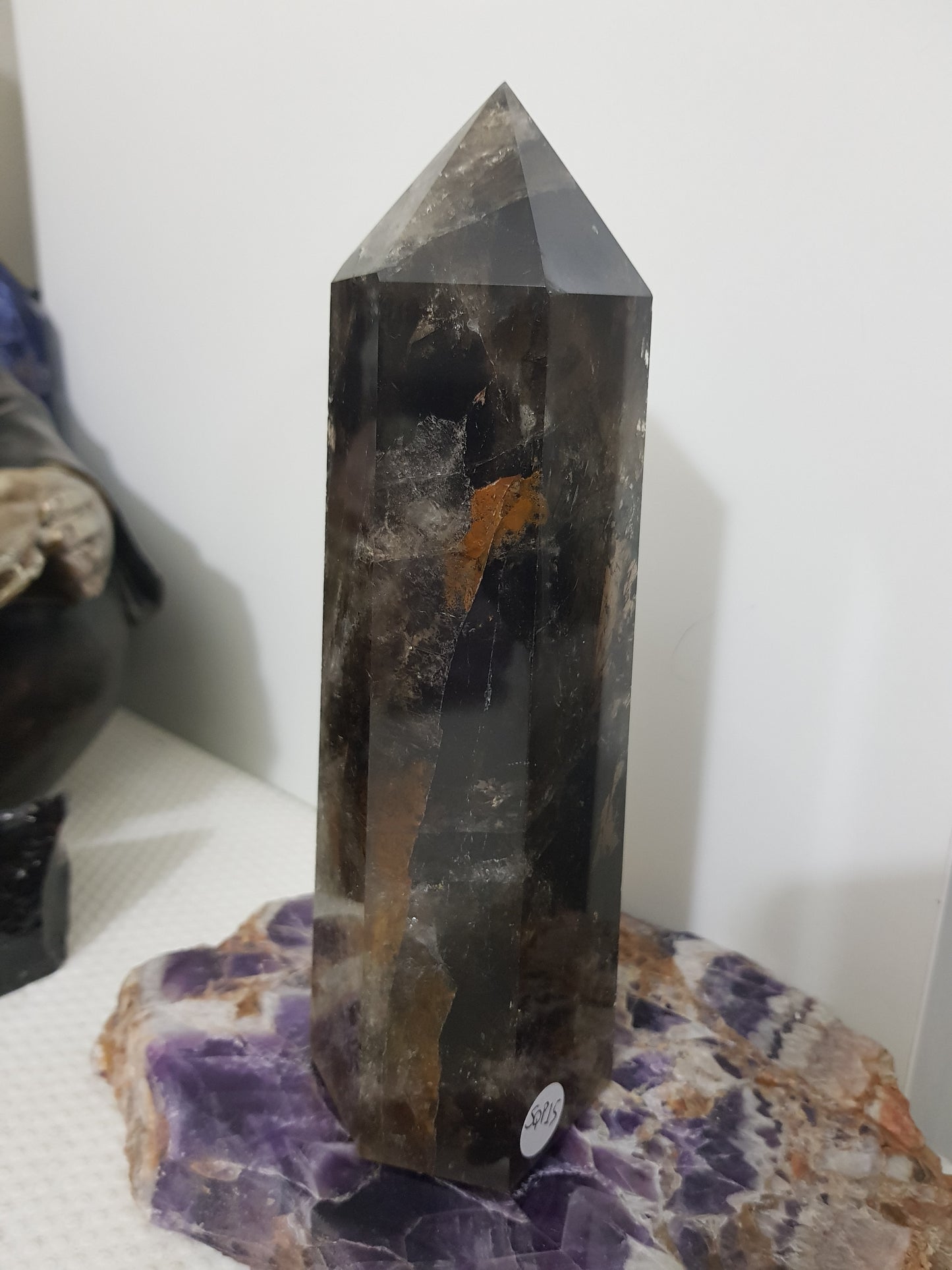 Smoky Quartz crystal point tower polished Brazil smoky brown standing point 18.5cm