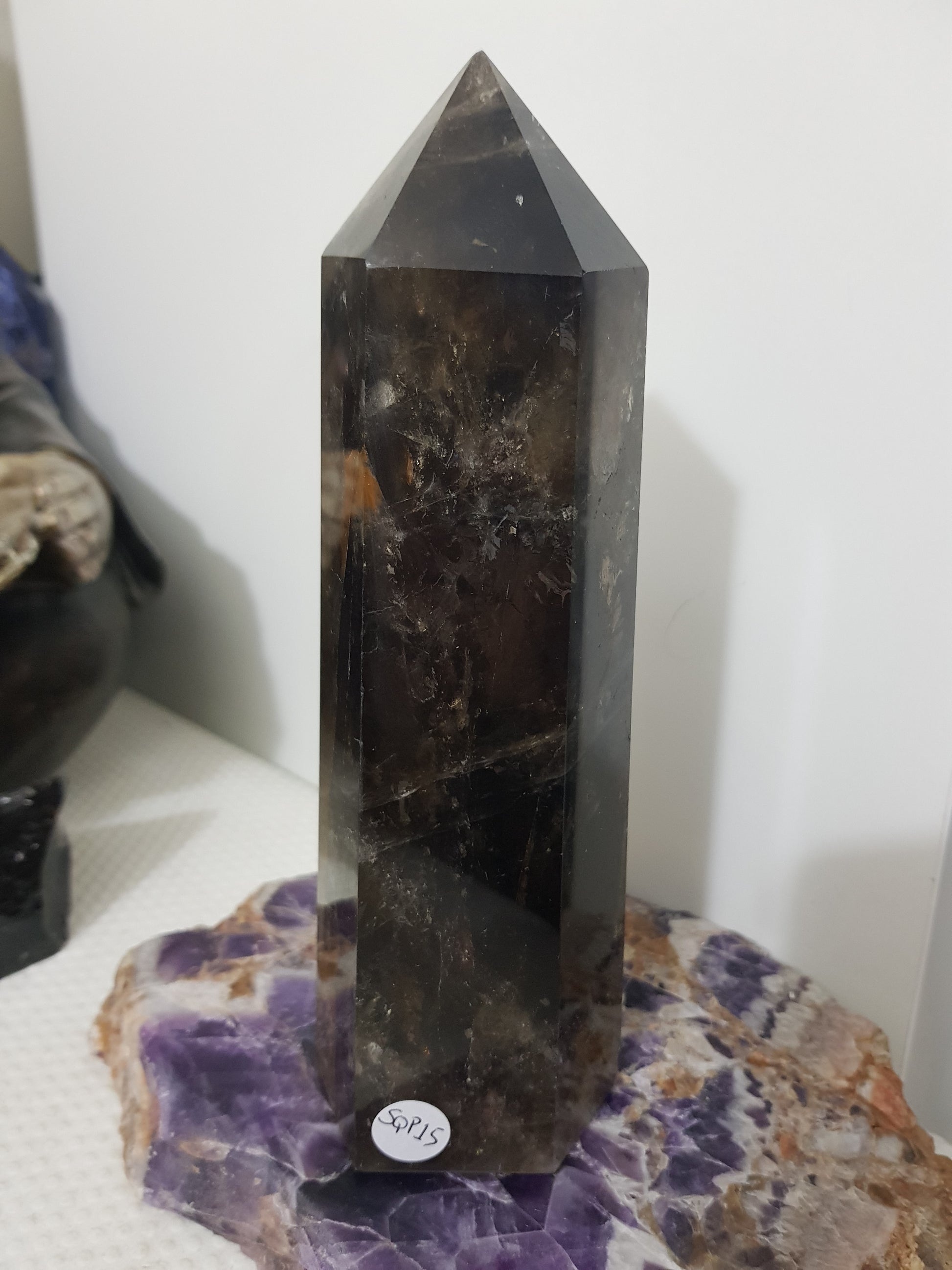Smoky Quartz crystal point tower polished Brazil smoky brown standing point 18.5cm