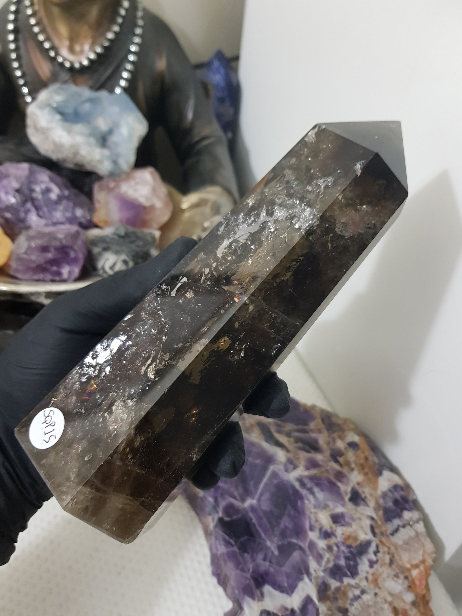 Smoky Quartz crystal point tower polished Brazil smoky brown standing point 18.5cm
