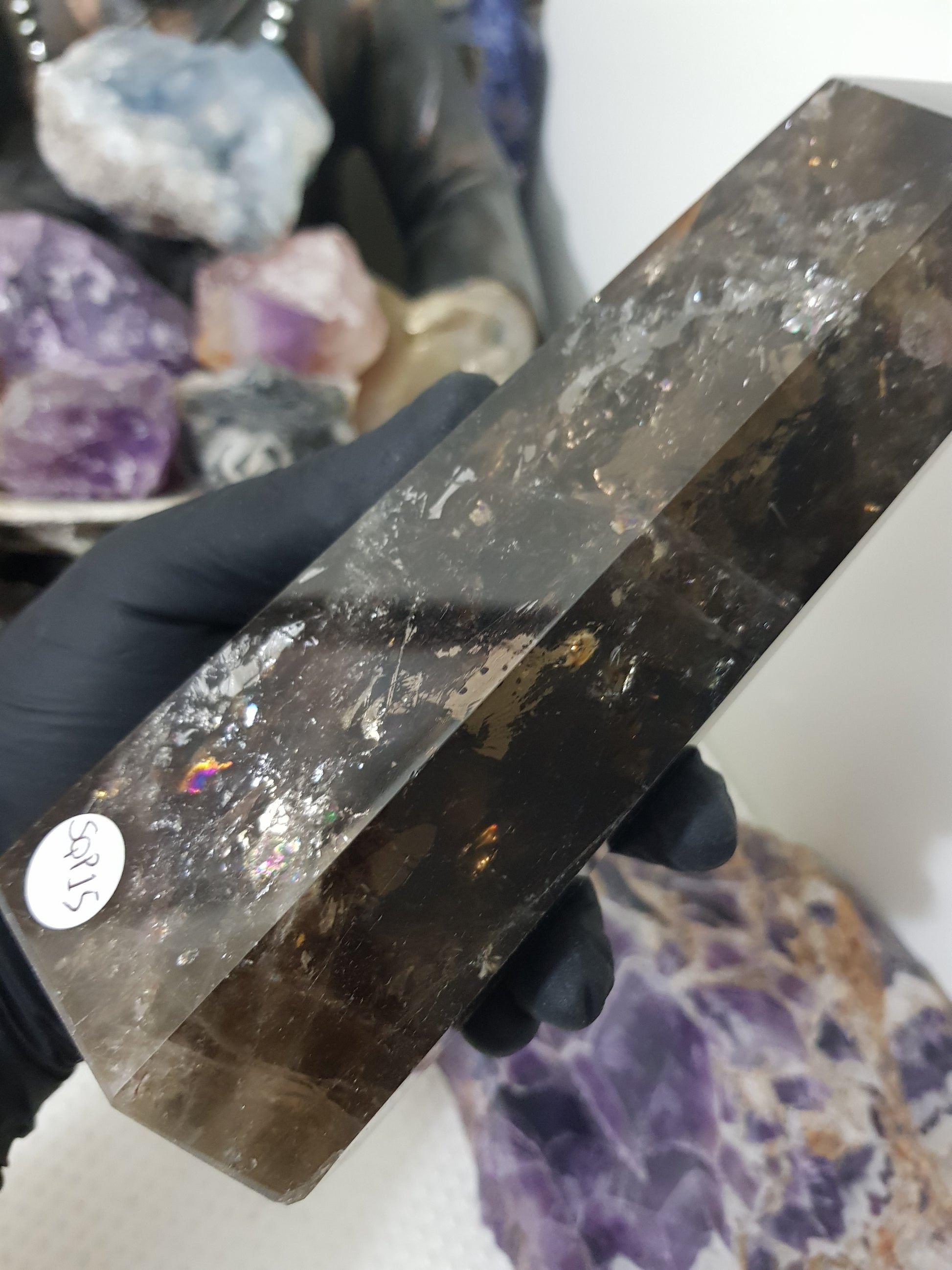 Smoky Quartz crystal point tower polished Brazil smoky brown standing point 18.5cm