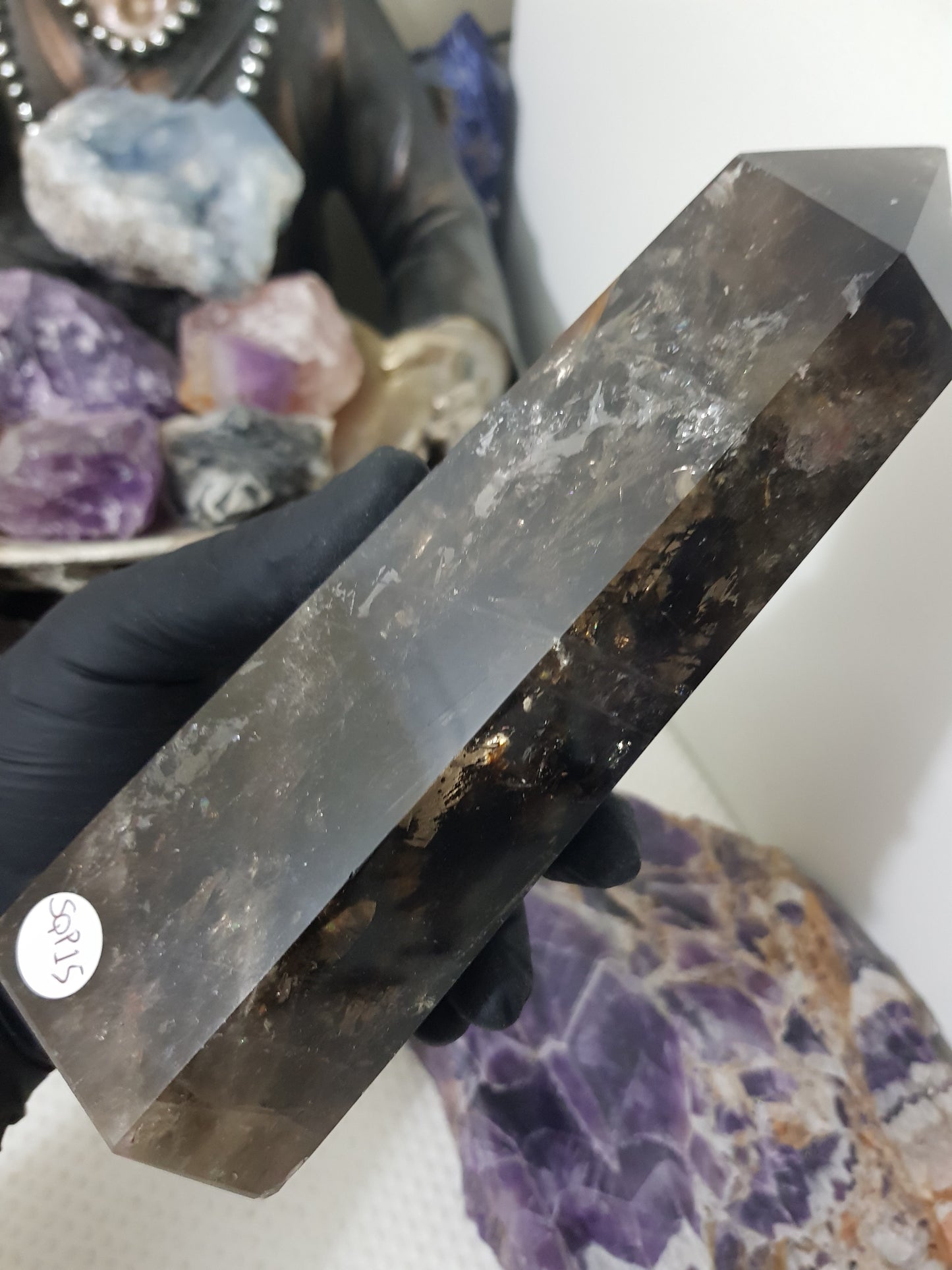 Smoky Quartz crystal point tower polished Brazil smoky brown standing point 18.5cm