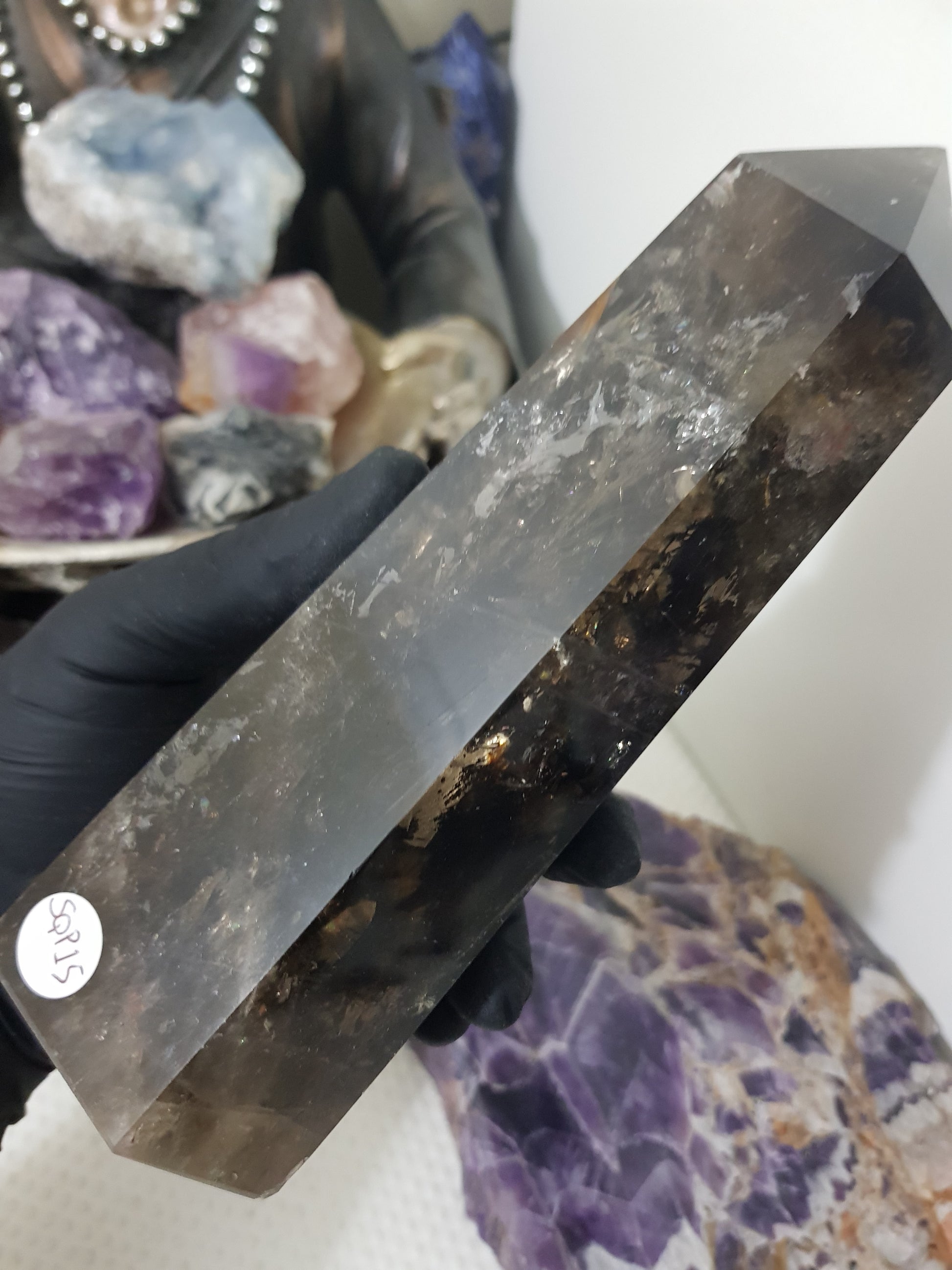 Smoky Quartz crystal point tower polished Brazil smoky brown standing point 18.5cm
