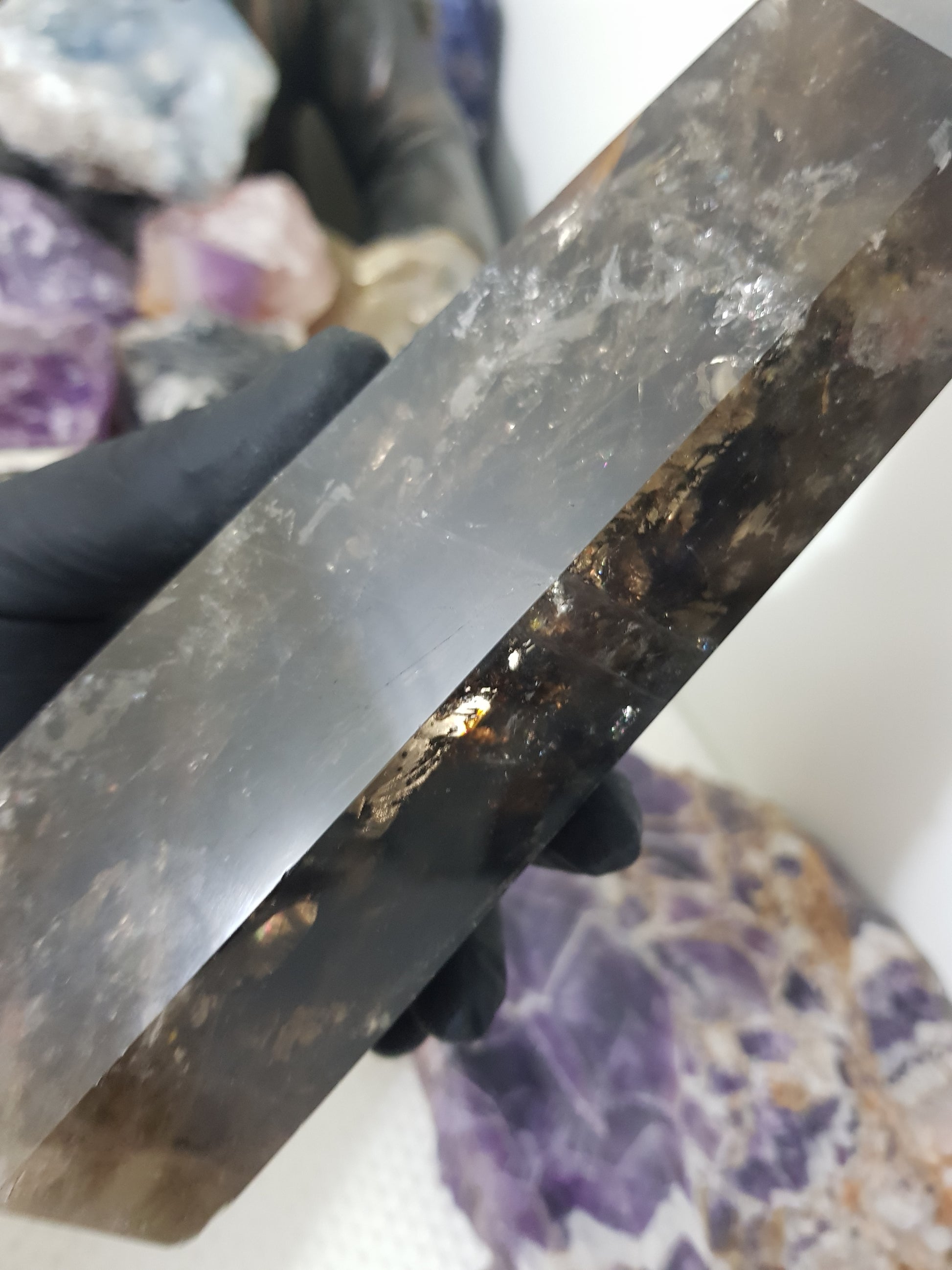 Smoky Quartz crystal point tower polished Brazil smoky brown standing point 18.5cm