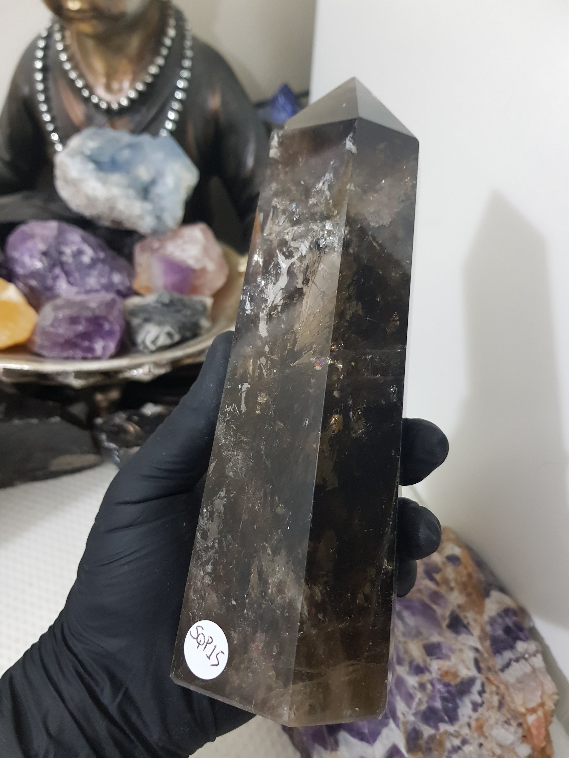 Smoky Quartz crystal point tower polished Brazil smoky brown standing point 18.5cm