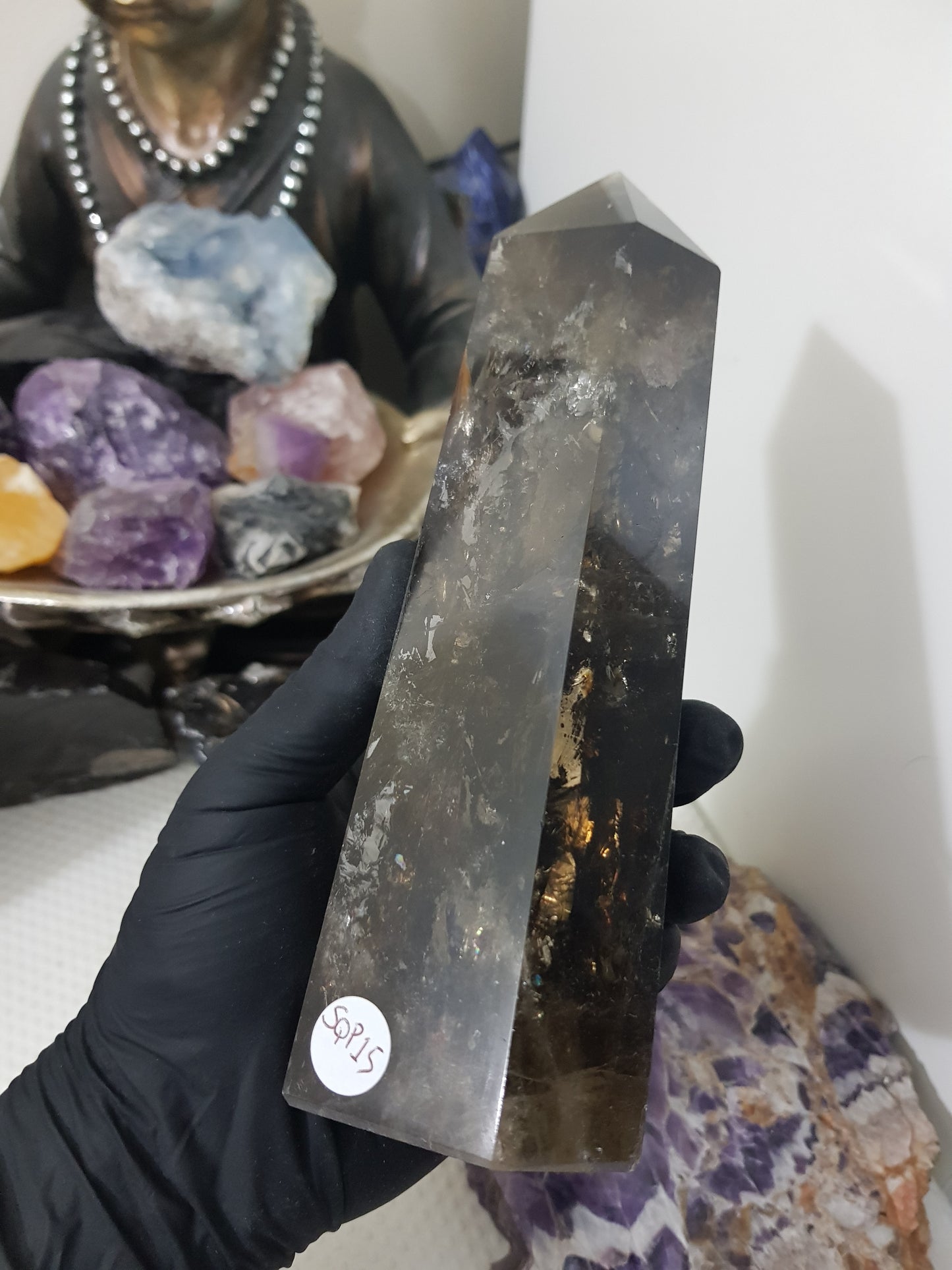 Smoky Quartz crystal point tower polished Brazil smoky brown standing point 18.5cm
