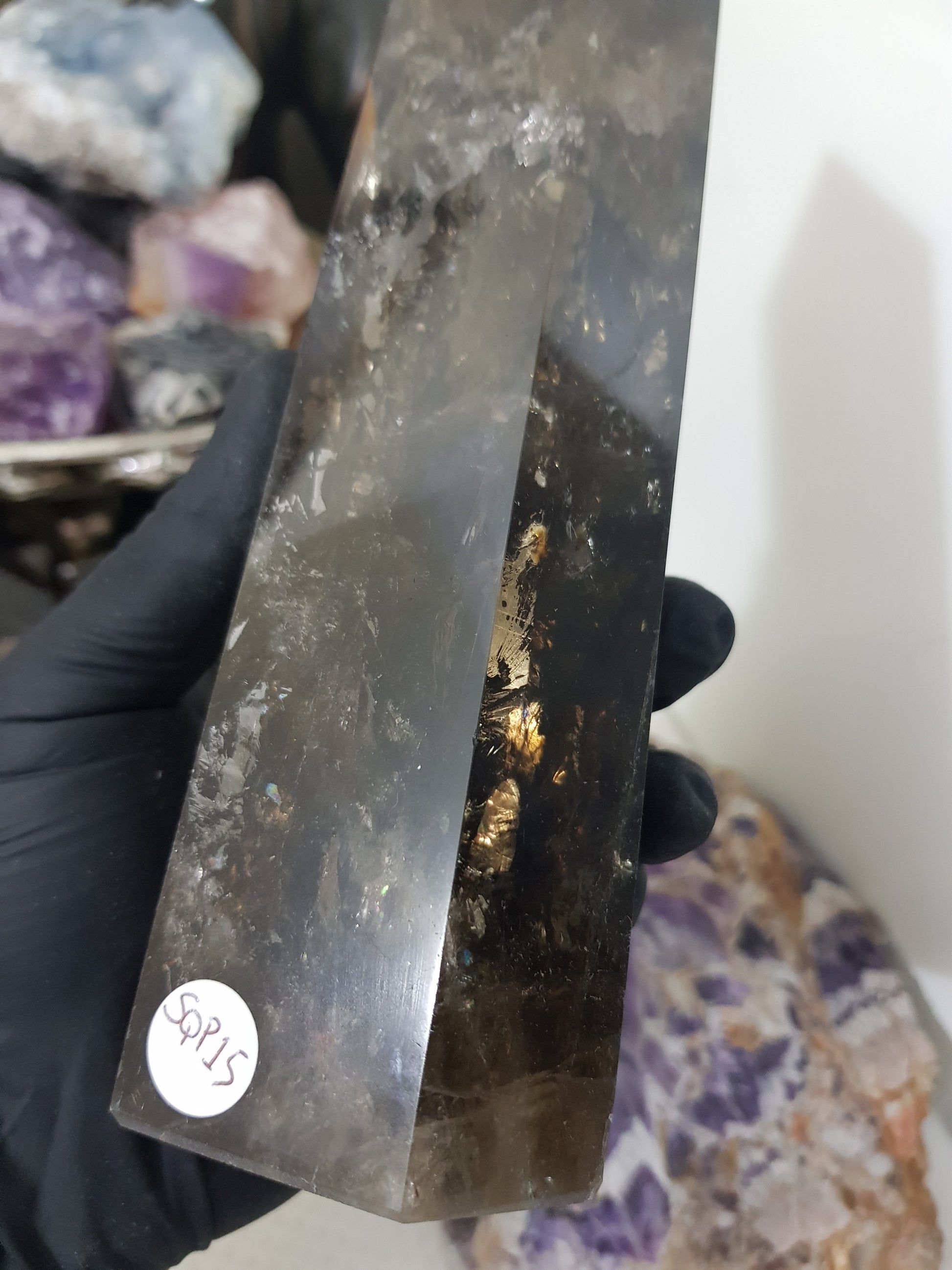 Smoky Quartz crystal point tower polished Brazil smoky brown standing point 18.5cm