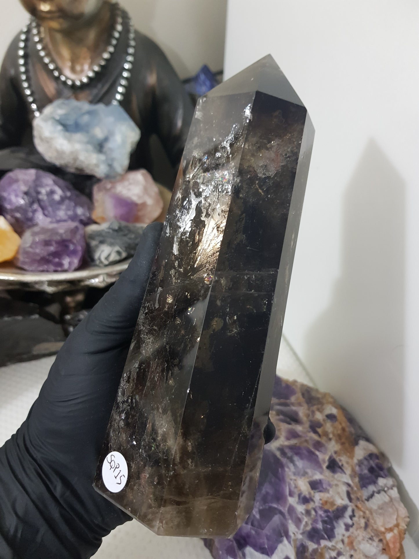 Smoky Quartz crystal point tower polished Brazil smoky brown standing point 18.5cm