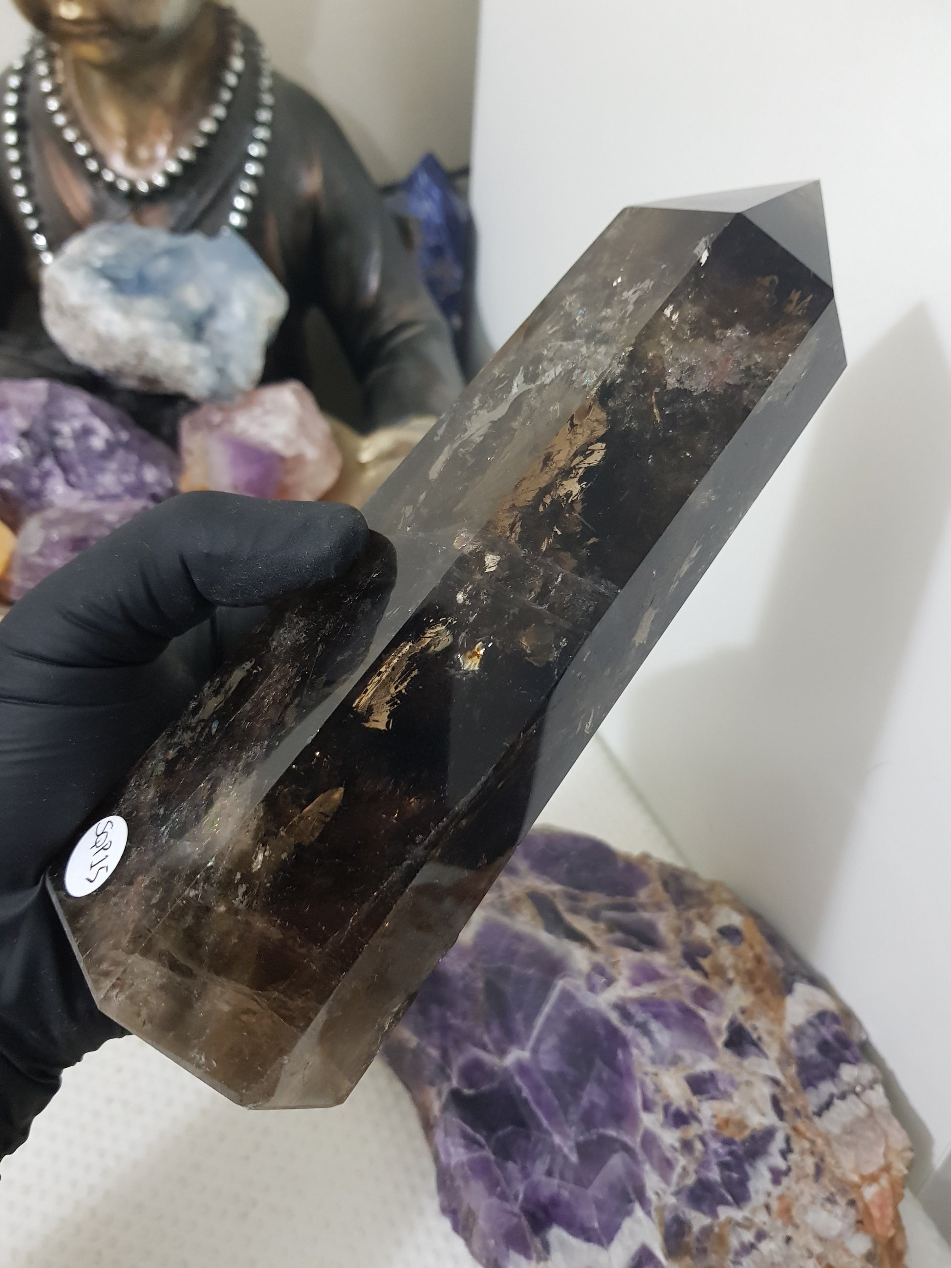 Smoky Quartz crystal point tower polished Brazil smoky brown standing point 18.5cm