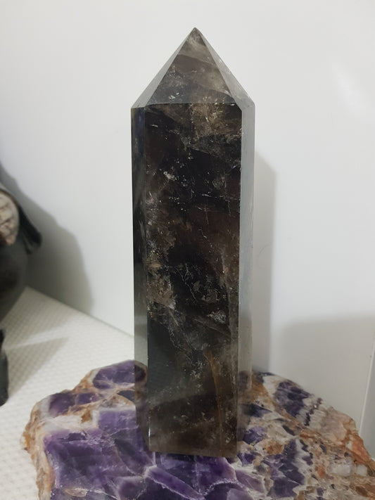 Smoky Quartz crystal point tower polished Brazil smoky brown standing point 18.5cm