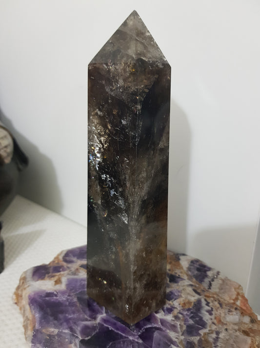 Smoky Quartz crystal point tower polished Brazil smoky brown standing point 18.5cm