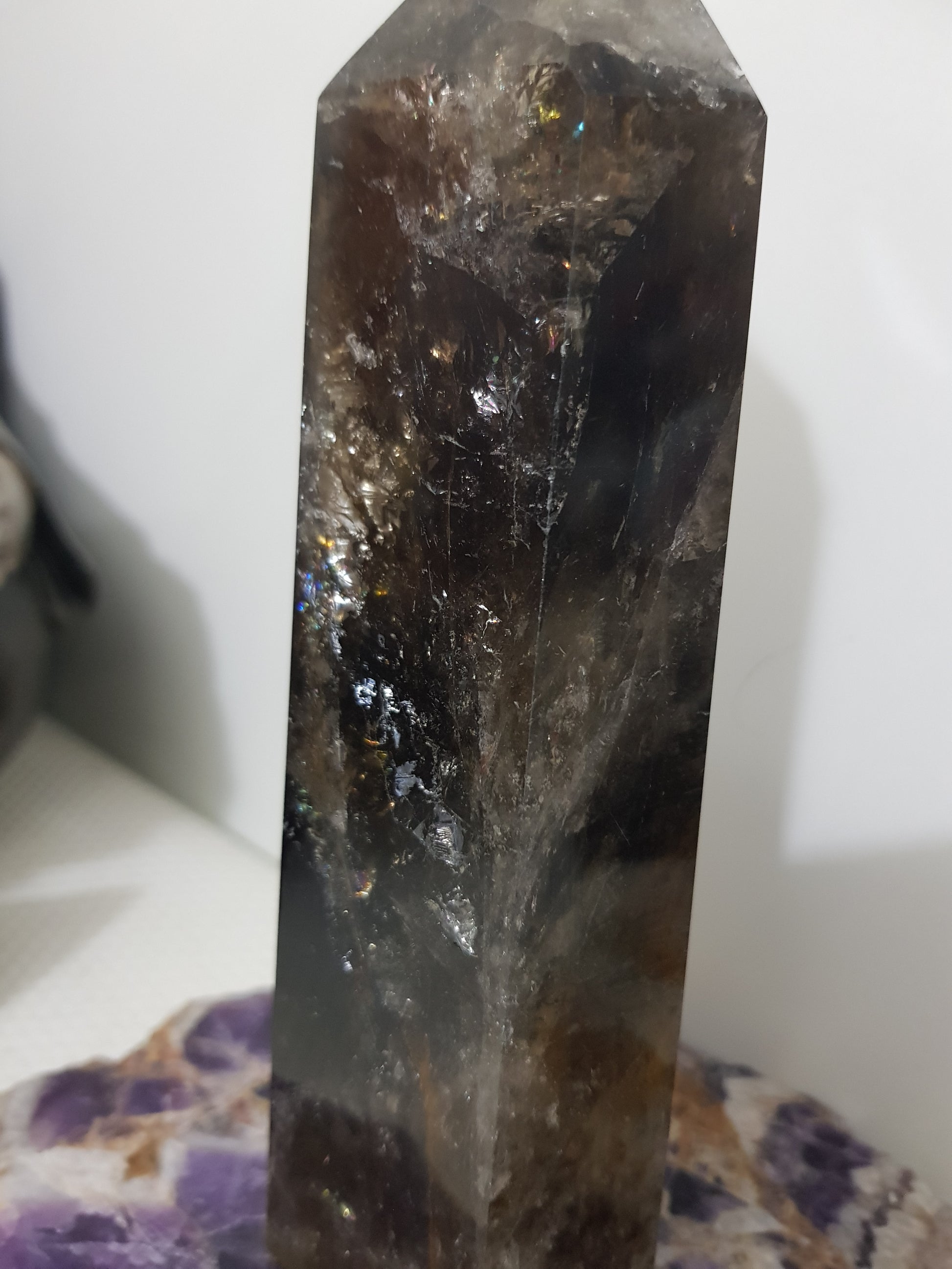 Smoky Quartz crystal point tower polished Brazil smoky brown standing point 18.5cm