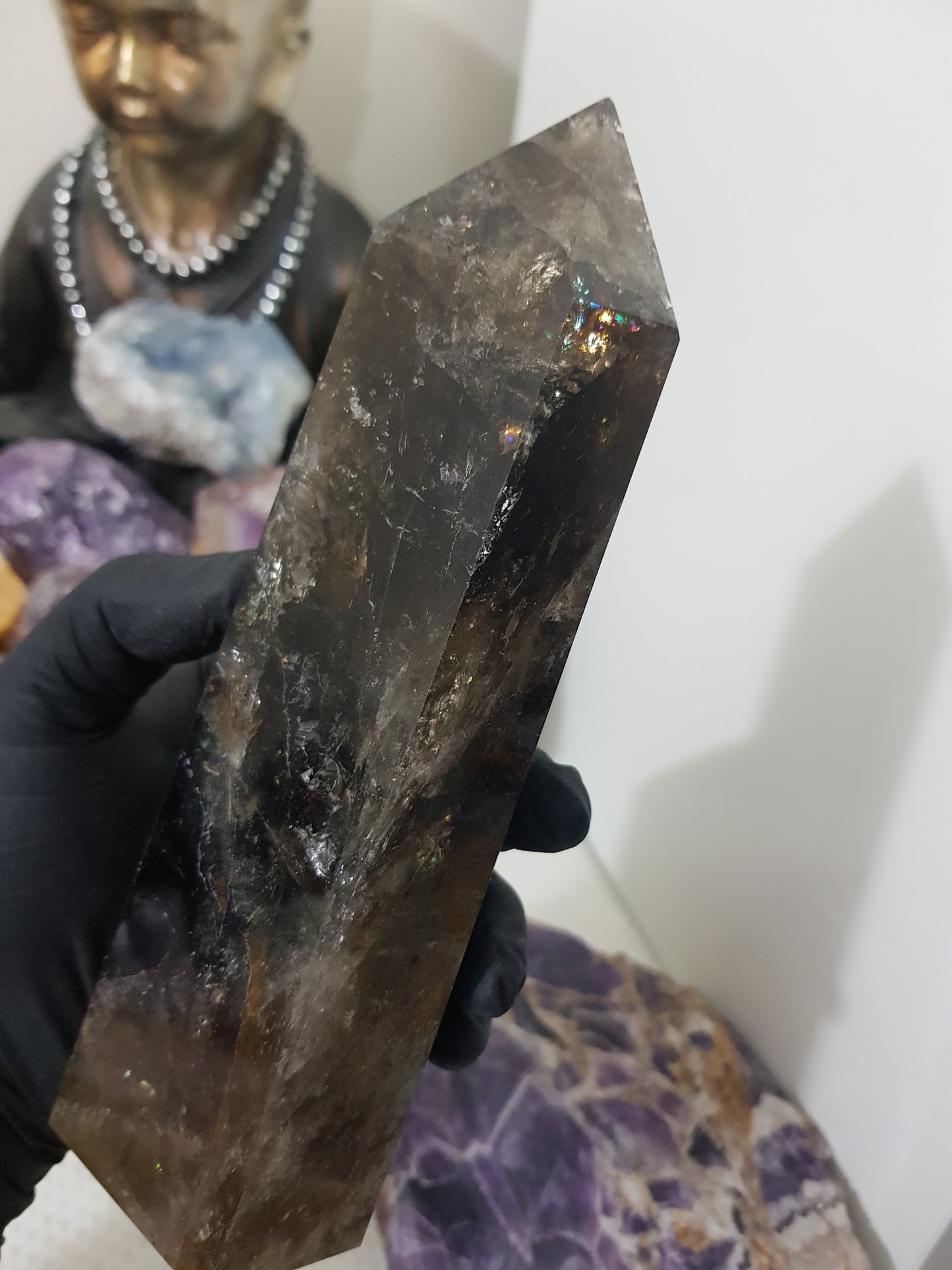 Smoky Quartz crystal point tower polished Brazil smoky brown standing point 18.5cm