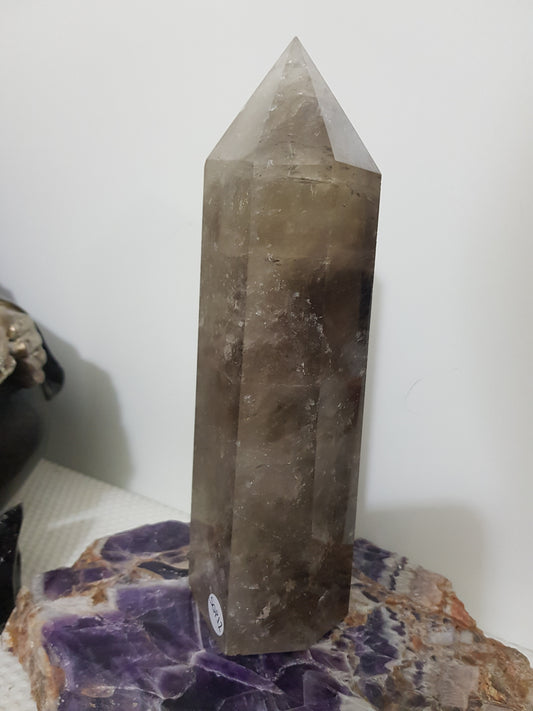 Smoky Quartz crystal point tower polished Brazil smoky brown standing point 19.5cm