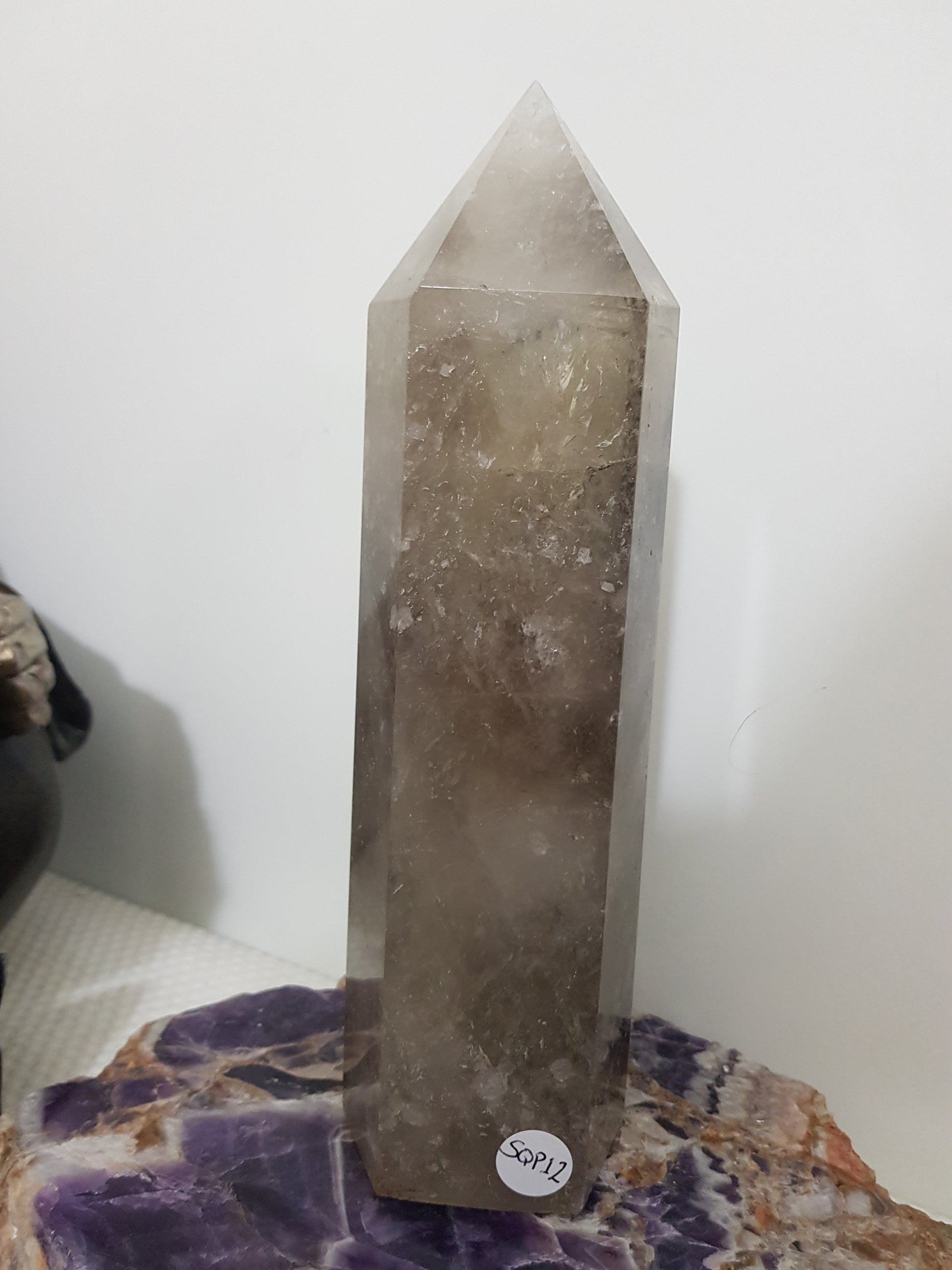 Smoky Quartz crystal point tower polished Brazil smoky brown standing point 19.5cm