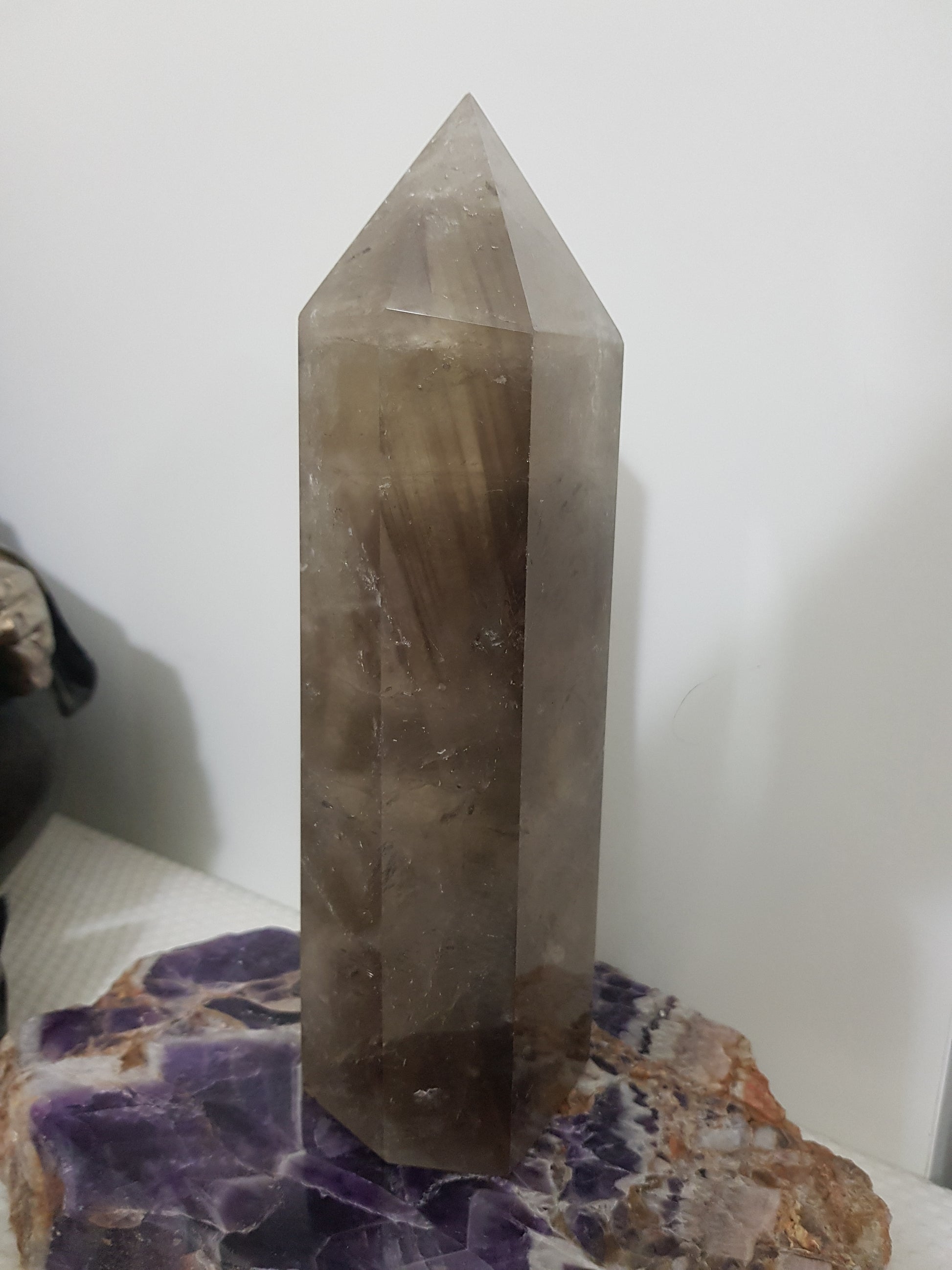 Smoky Quartz crystal point tower polished Brazil smoky brown standing point 19.5cm