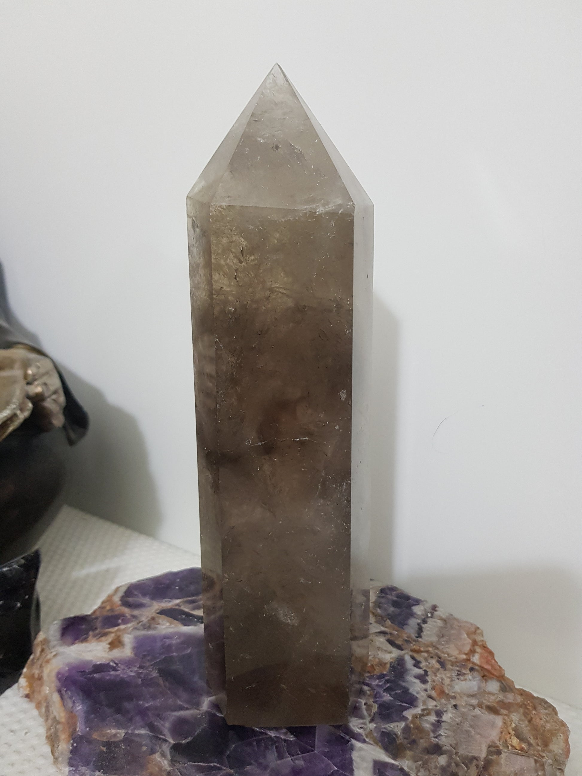 Smoky Quartz crystal point tower polished Brazil smoky brown standing point 19.5cm