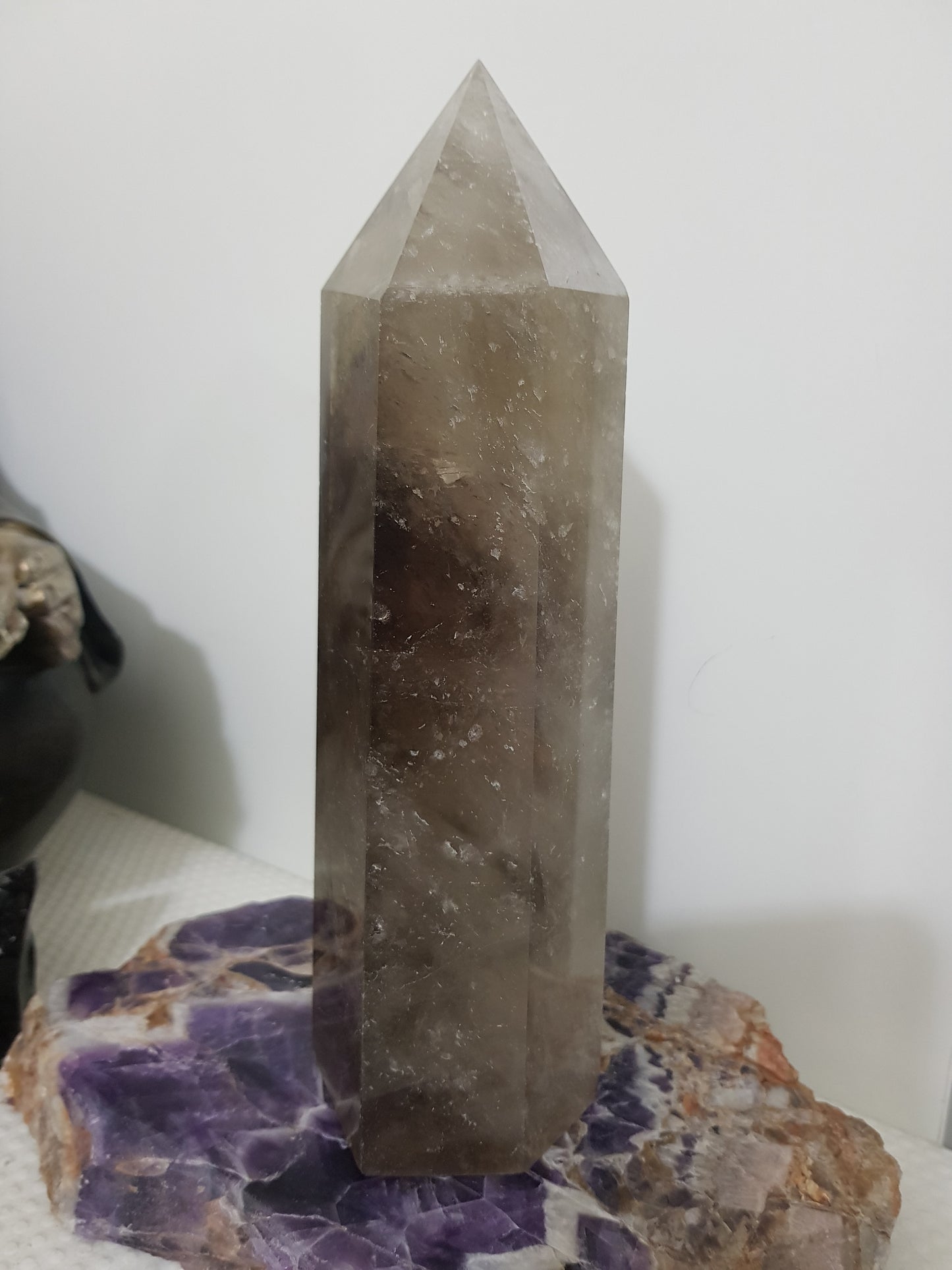 Smoky Quartz crystal point tower polished Brazil smoky brown standing point 19.5cm